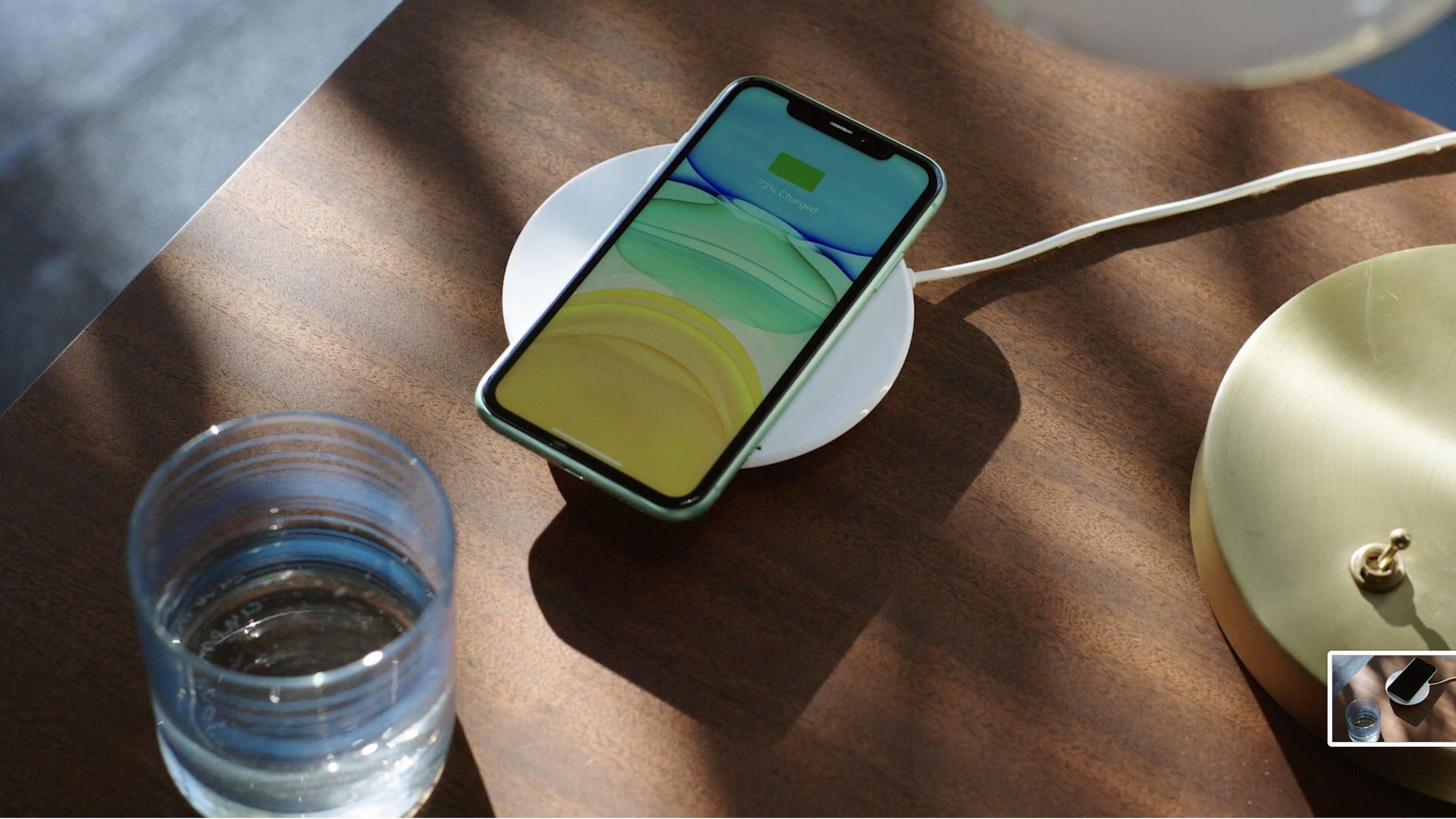 Apple's new wireless charging mat, the MagSafe charger.