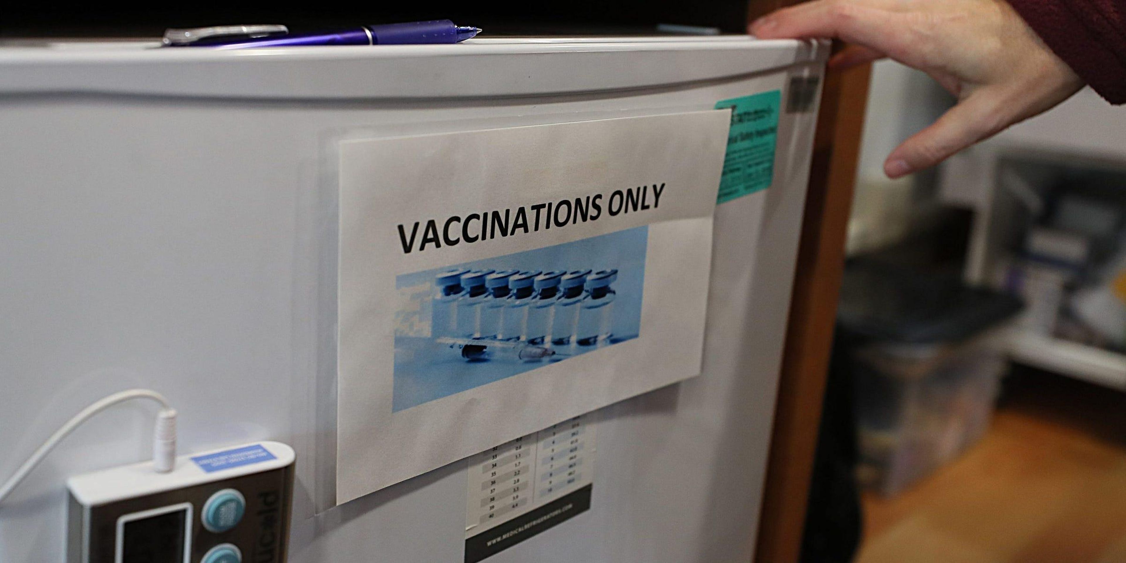 A refrigerator containing vaccines seen at the Kraft Center for Community Health in Boston on January 2, 2019.