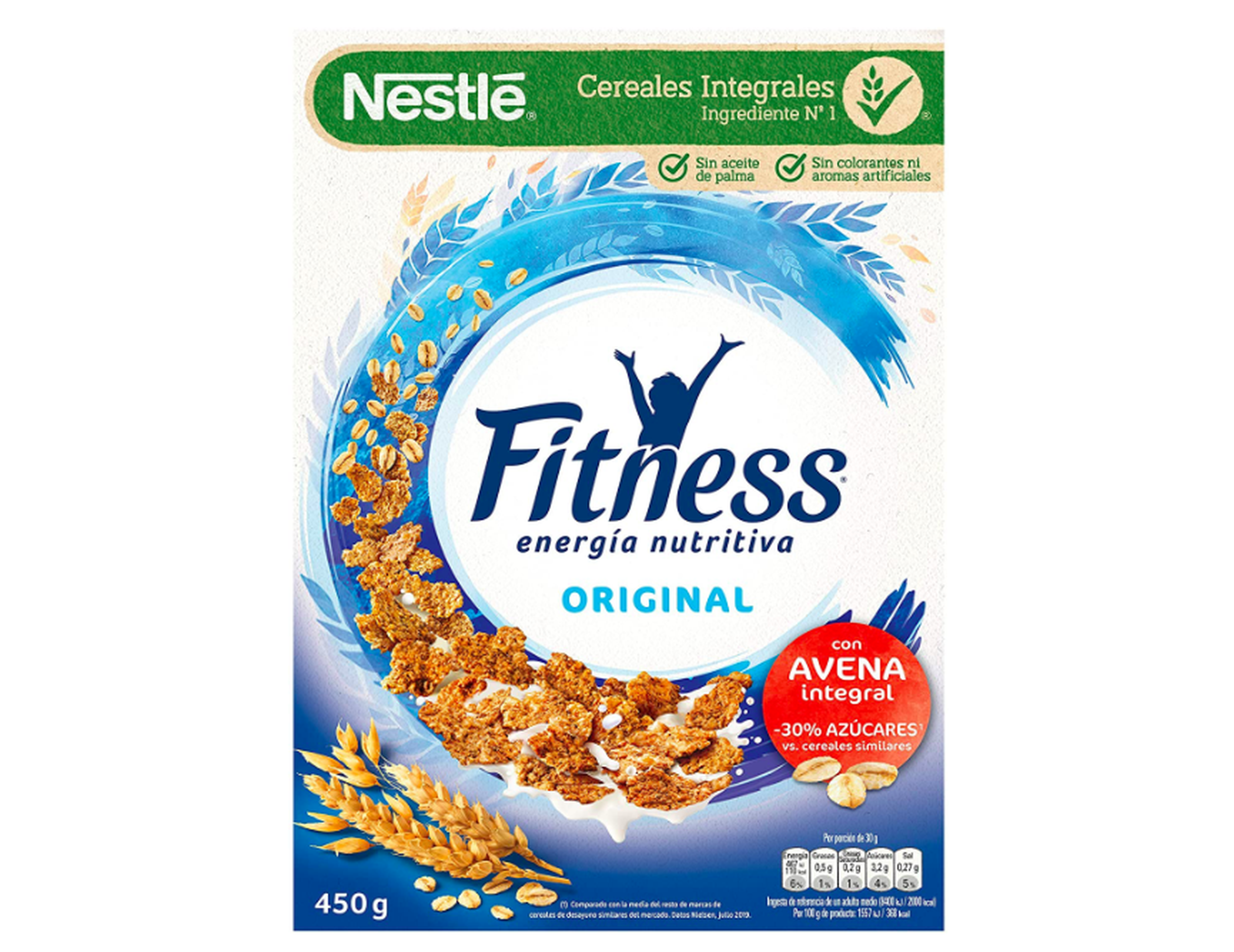 Cereales Nestlé Fitness Original - Copos de trigo integral, arroz y avena integral tostados - 12 paquetes de cereales de 450g.