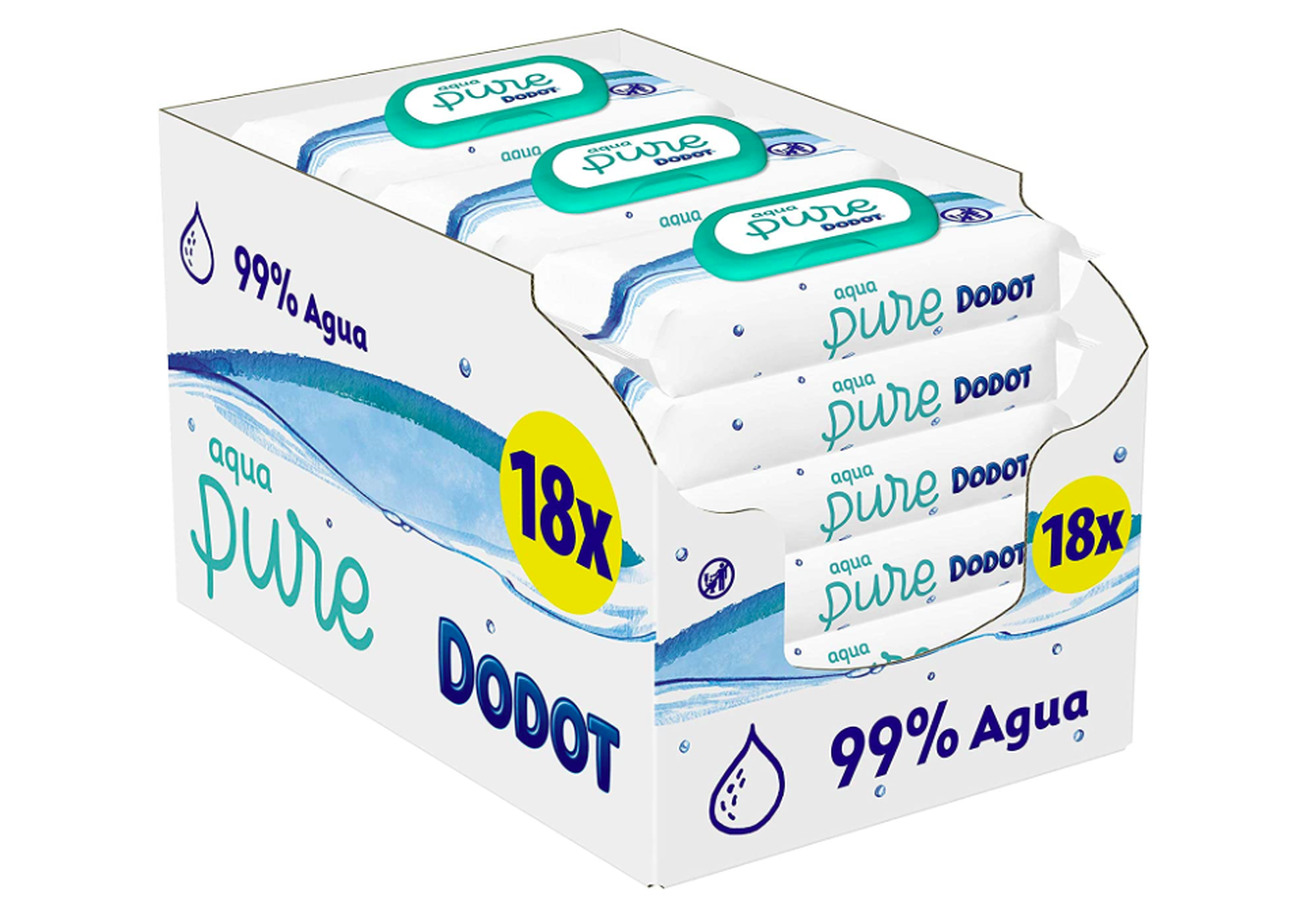 Dodot Aqua Pure - Toallitas Bebé con 99% agua, 18 paquetes, 864 toallitas.