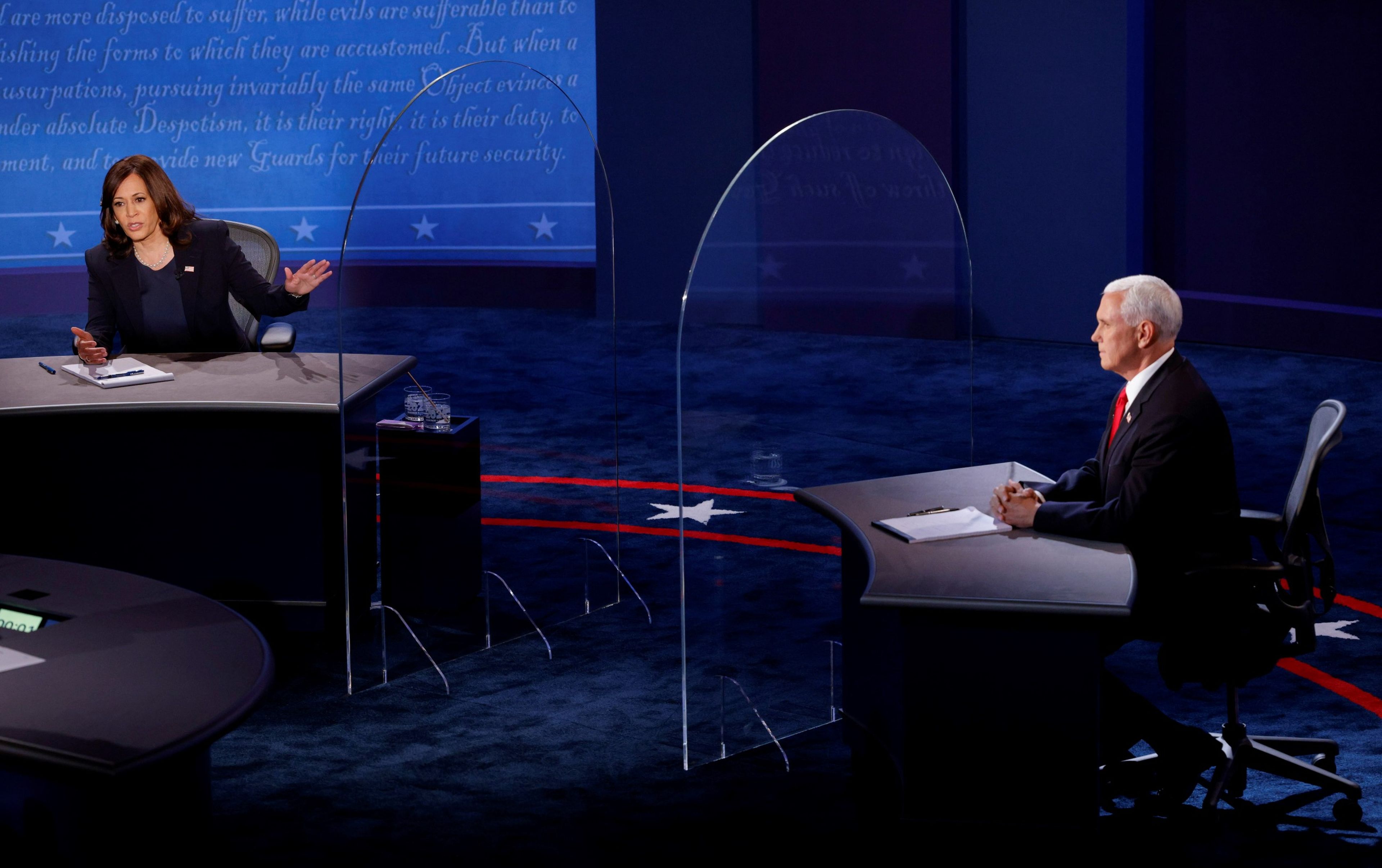 Kamala Harris y Mike Pence, durante el debate de los candidatos a la vicepresidencia de Estados Unidos.