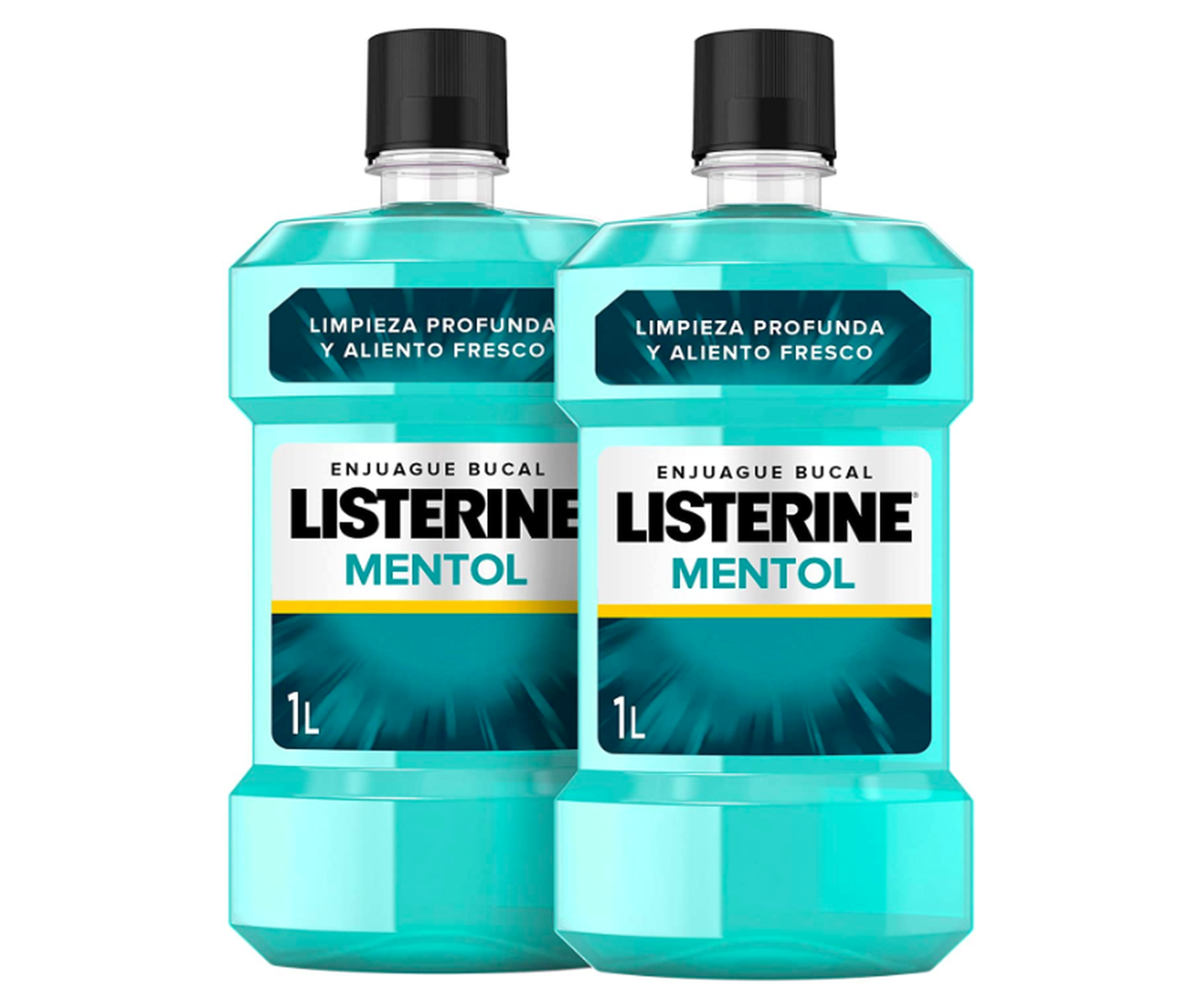 Listerine, Enjuague bucal mentol, pack de 2, 1000 ml.