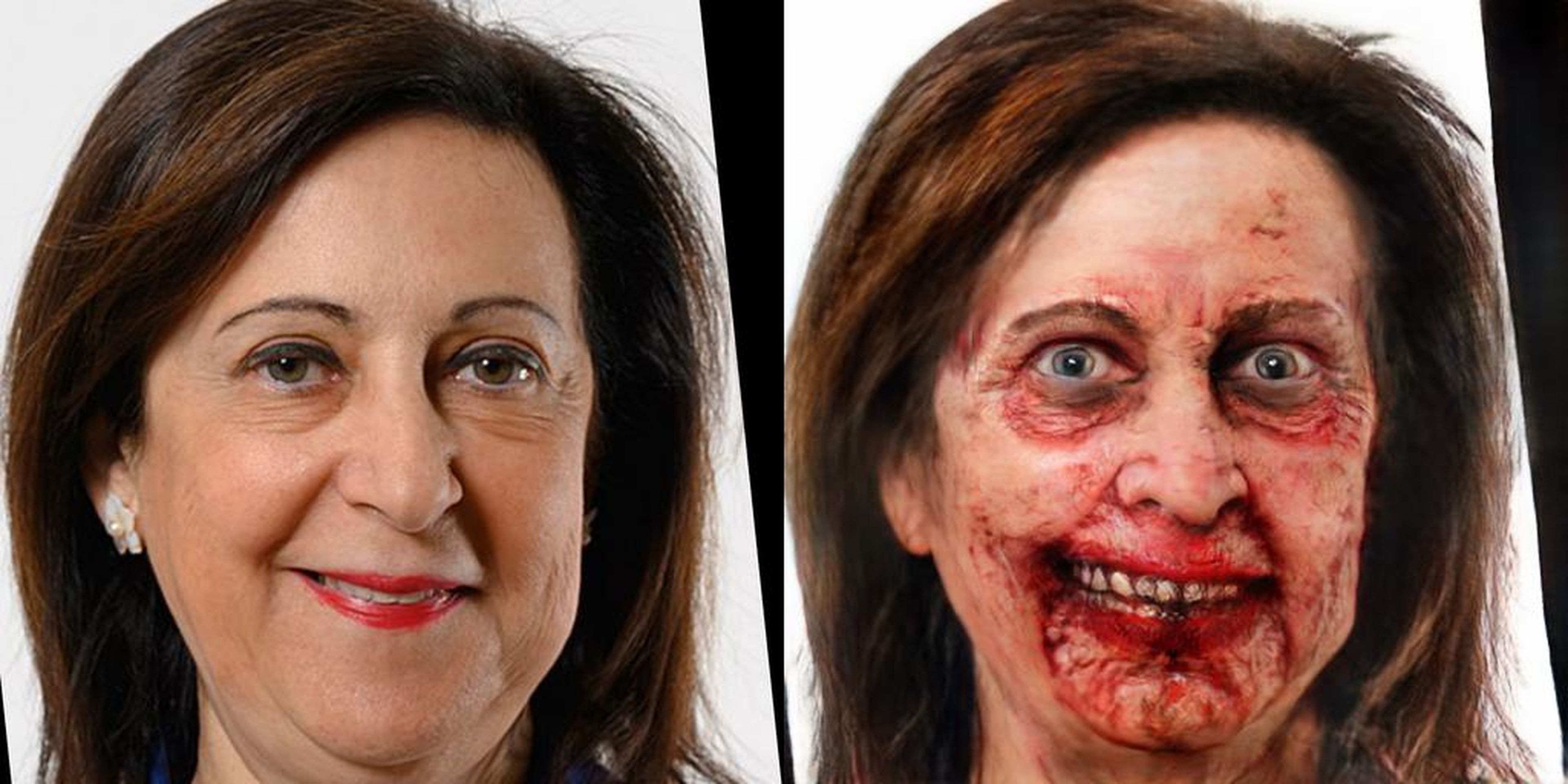 Margarita Robles, ministra de Defensa, convertida en zombie.