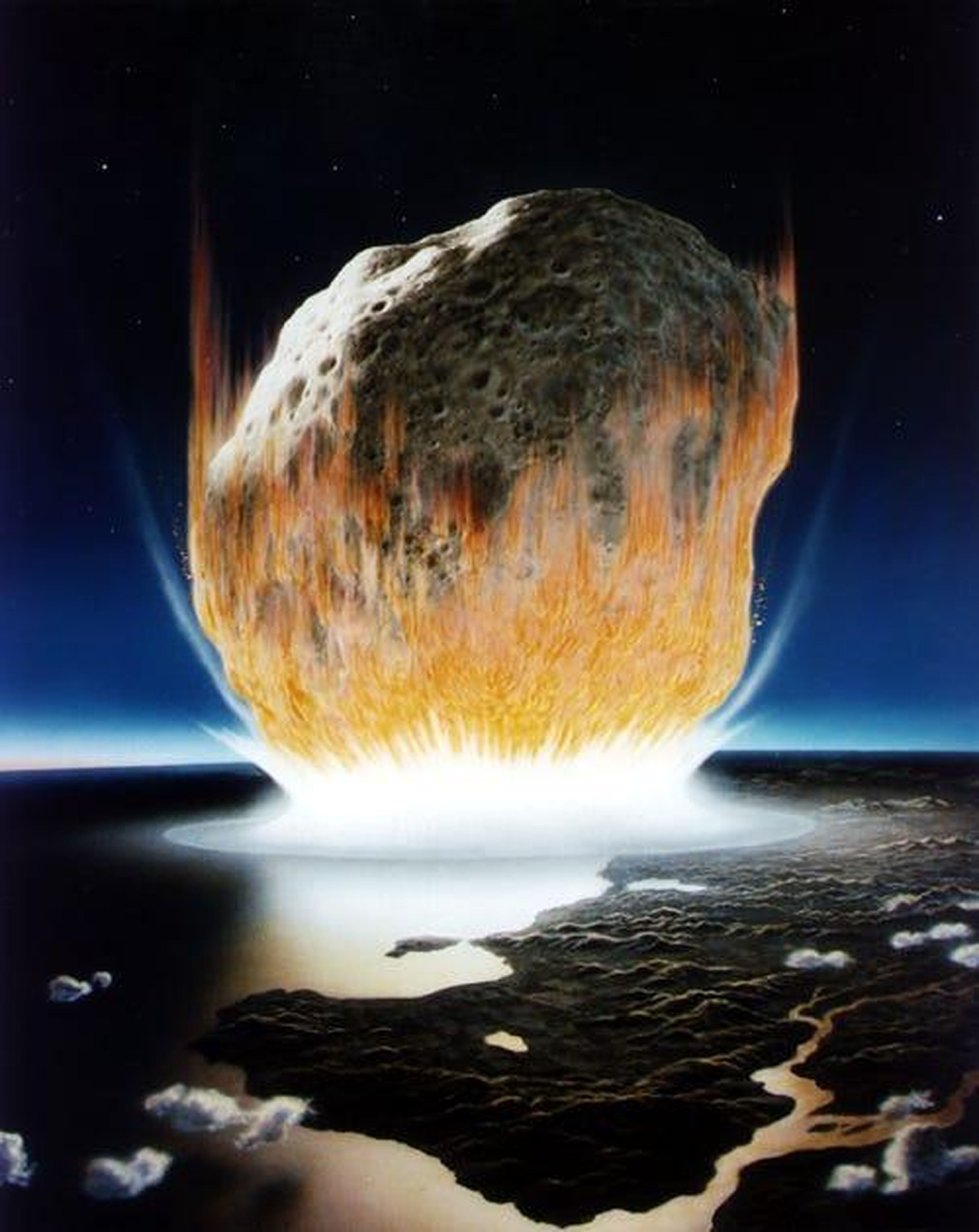 Representación de un artista del impacto de un asteroide hace 65 millones de años que causó la desaparición de los dinosaurios.