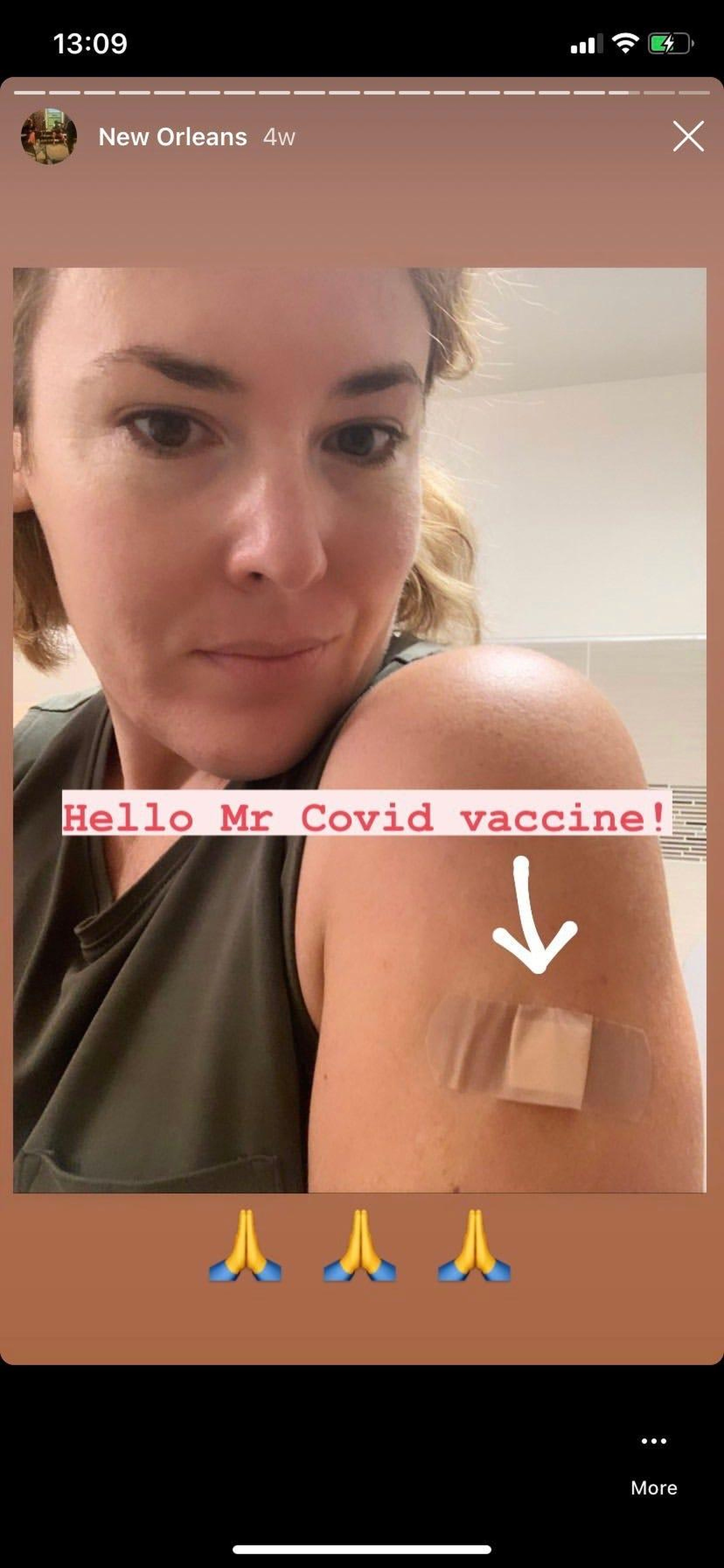 Hardy's Instagram story the day she got the first shot.