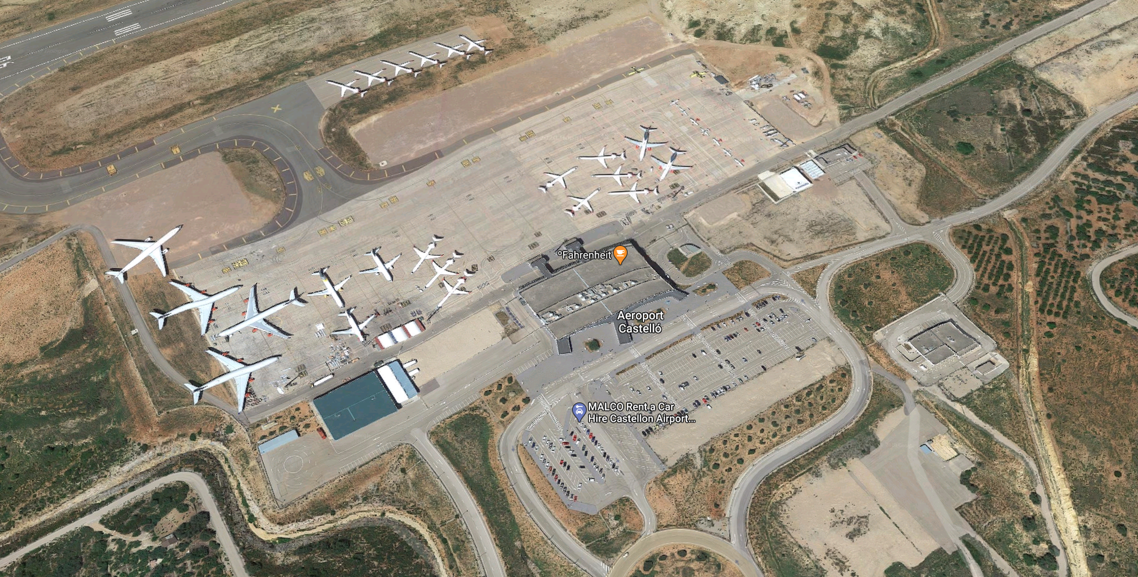 Vista aérea del Aeropuerto de Castellón en Google Maps.