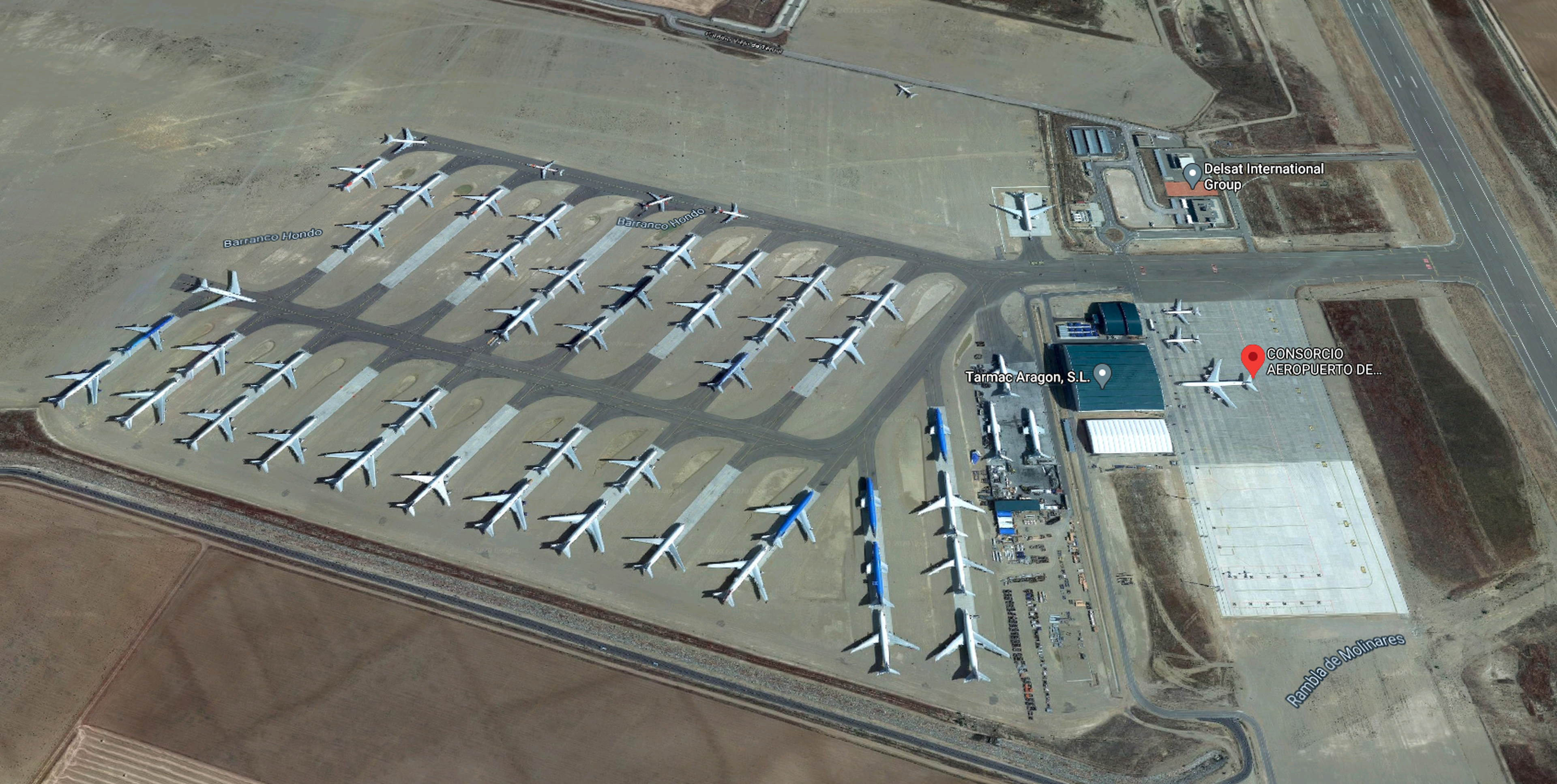 Vista aérea del Aeropuerto de Teruel en Google Maps.