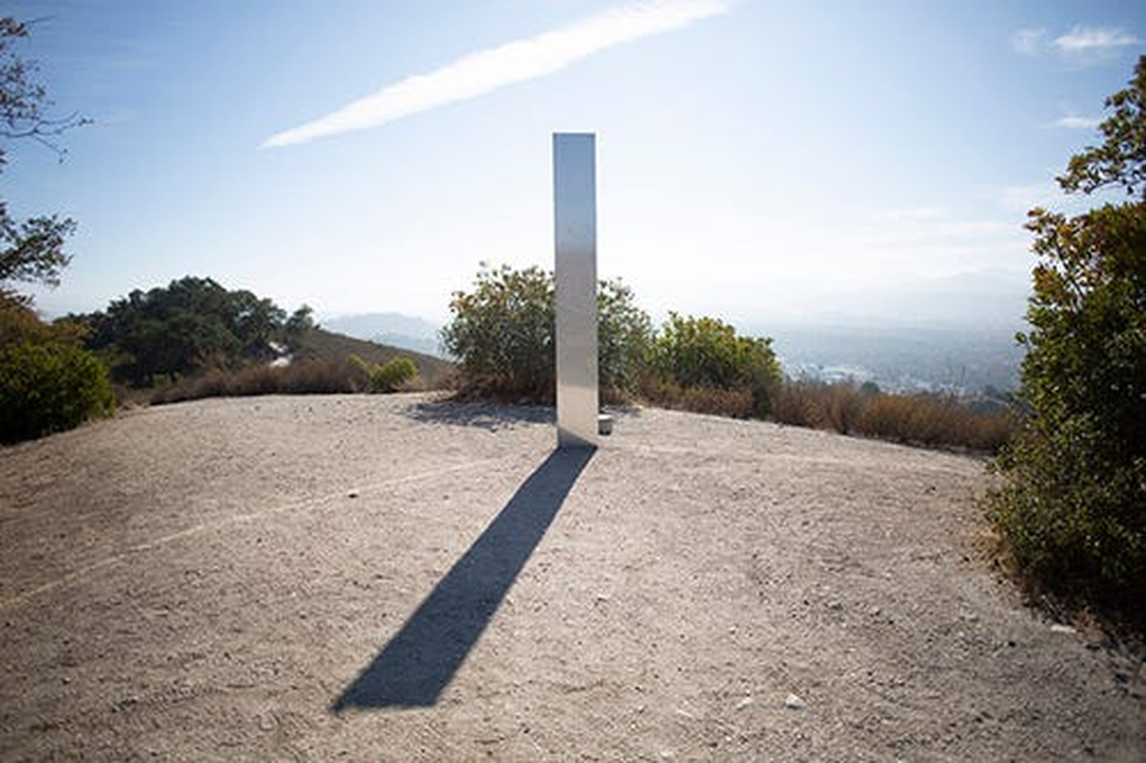 A metal monolith found atop Pine Mountain in California, December 2, 2020