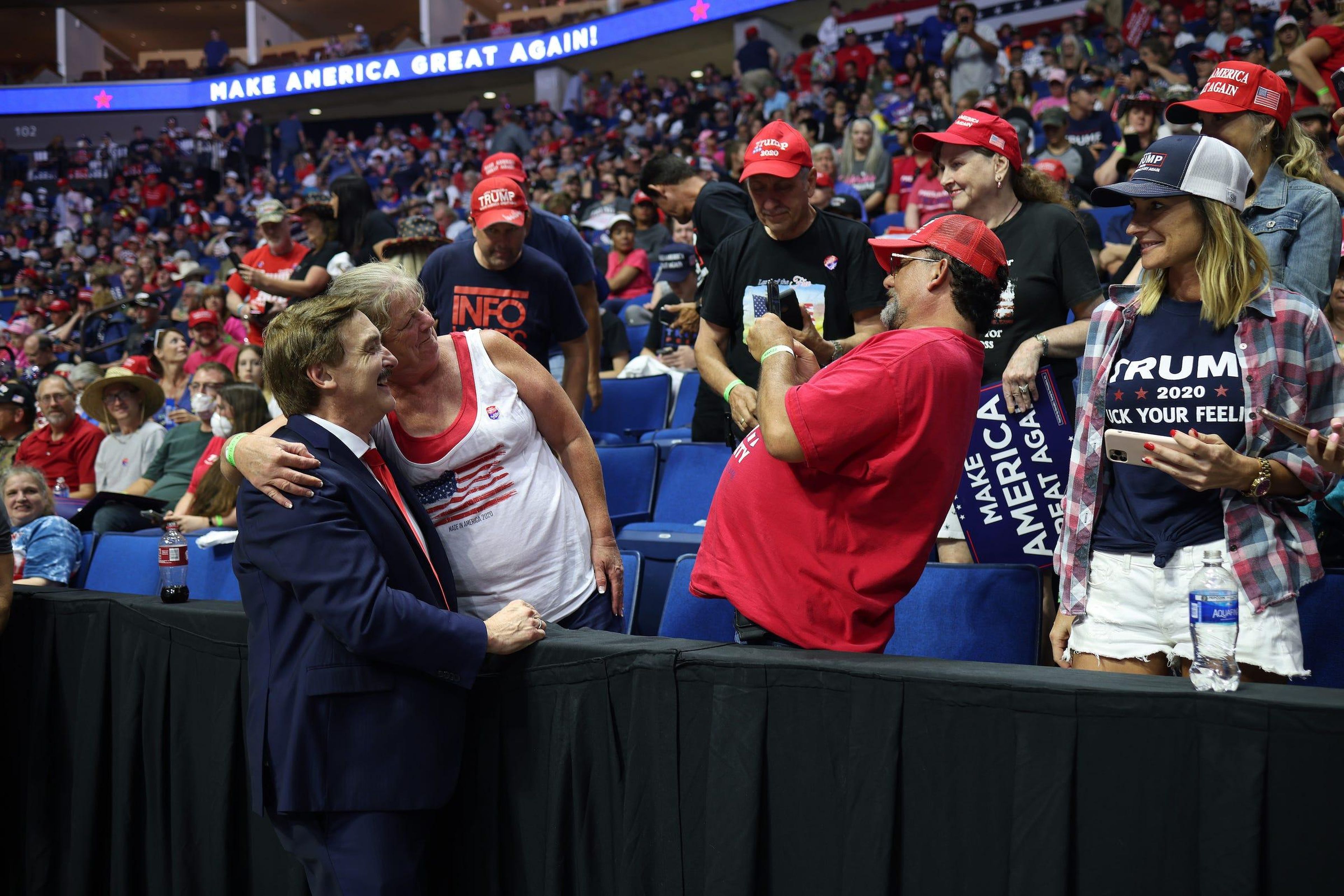 MyPillow founder Michael J. Lindell greets people before the start of a campaign rally for President Trump on June 20, 2020 in Tulsa, Oklahoma.