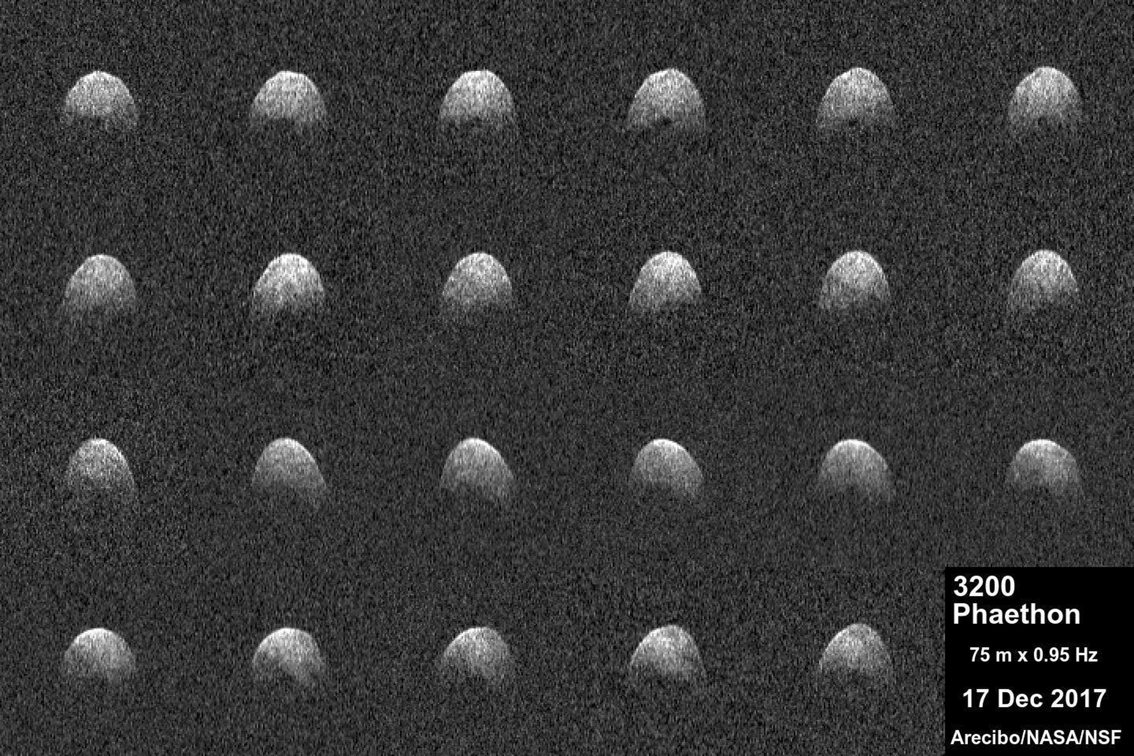 El asteroide 3200 Phaethon, capturado en el radar por el Observatorio de Arecibo cuando se acercó a la Tierra el 17 de diciembre de 2017.