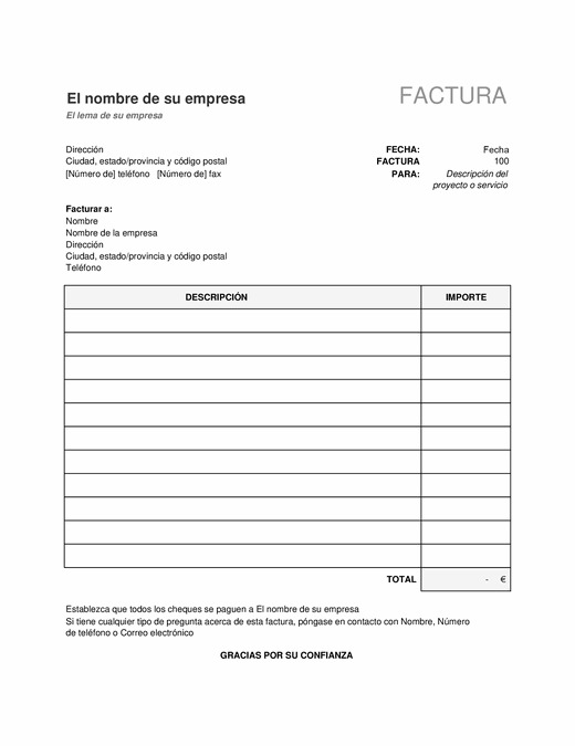 Plantilla Para Realizar Facturas