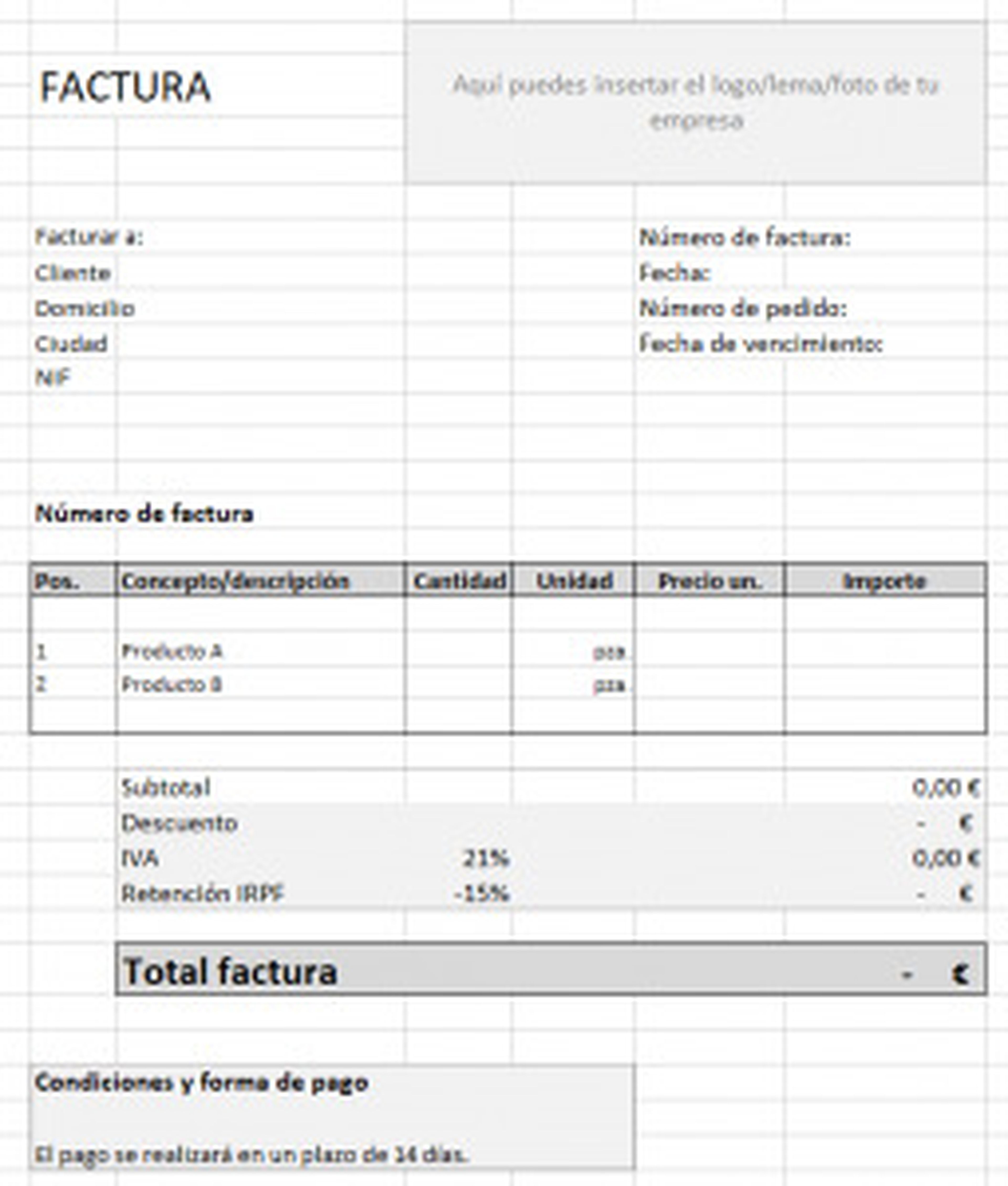 Plantilla de factura en Excel