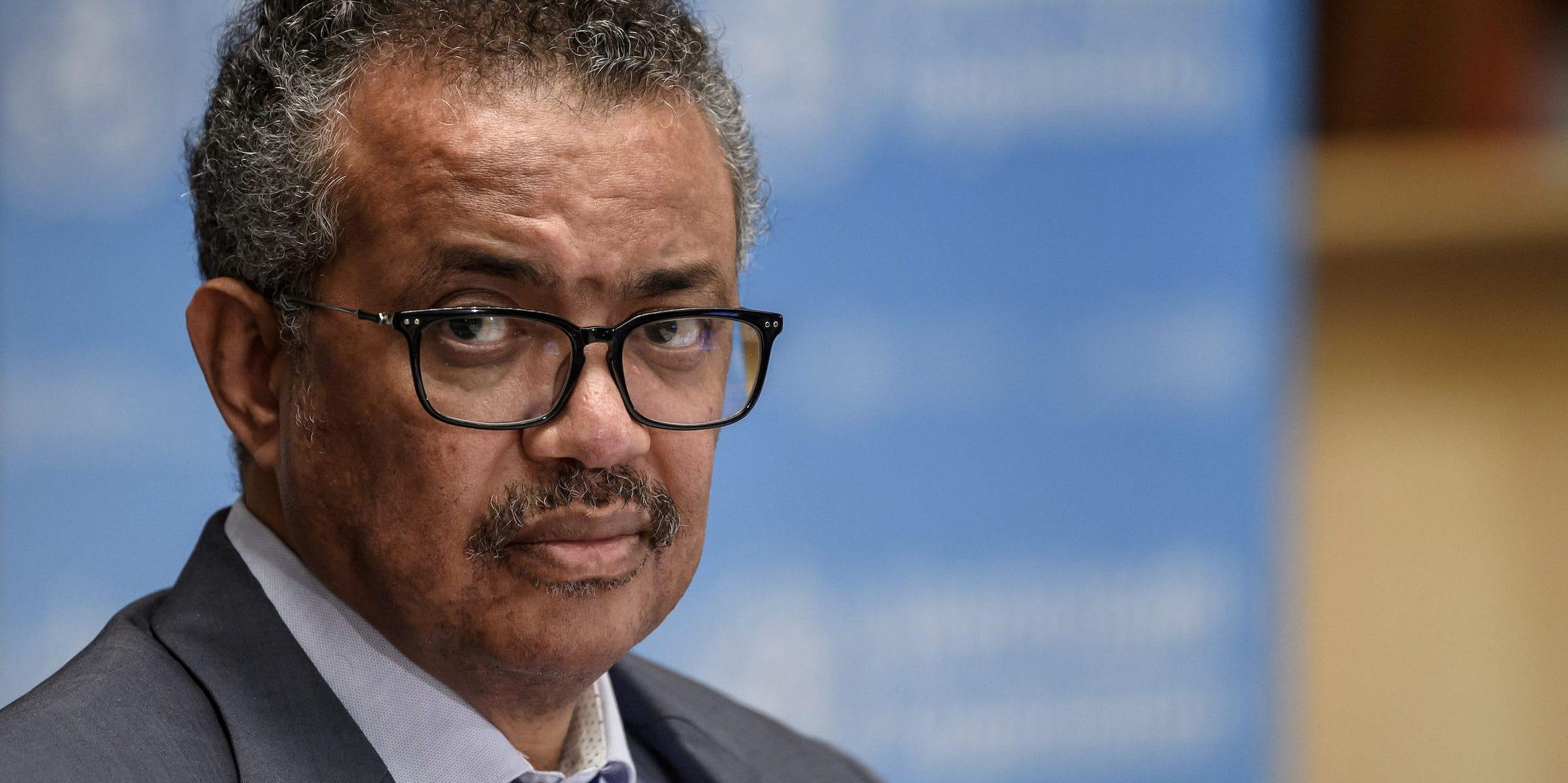 World Health Organization (WHO) Director-General Tedros Adhanom Ghebreyesus attends a news conference organized by Geneva Association of United Nations Correspondents (ACANU) amid the COVID-19 outbreak, caused by the novel coronavirus, at the WHO