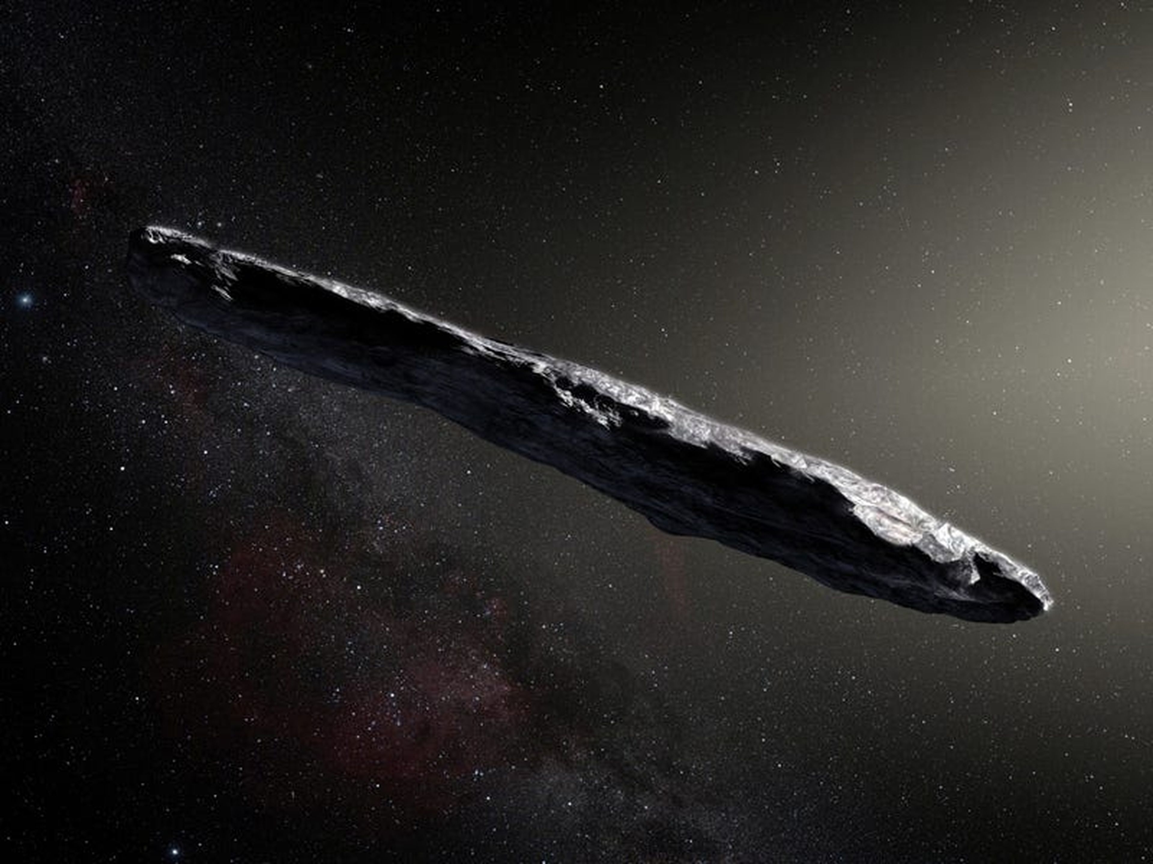 An artist's impression of the first-known interstellar object to visit the solar system, "Oumuamua."