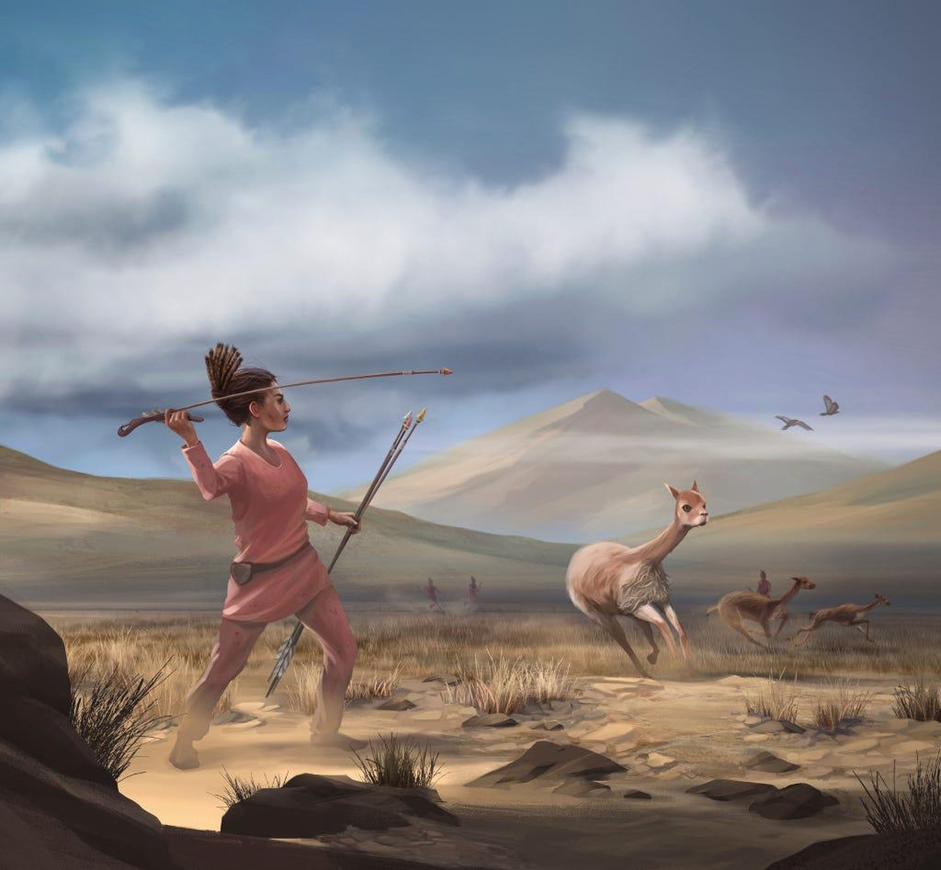 Ilustración de una cazadora en los Andes hace 9.000 años.