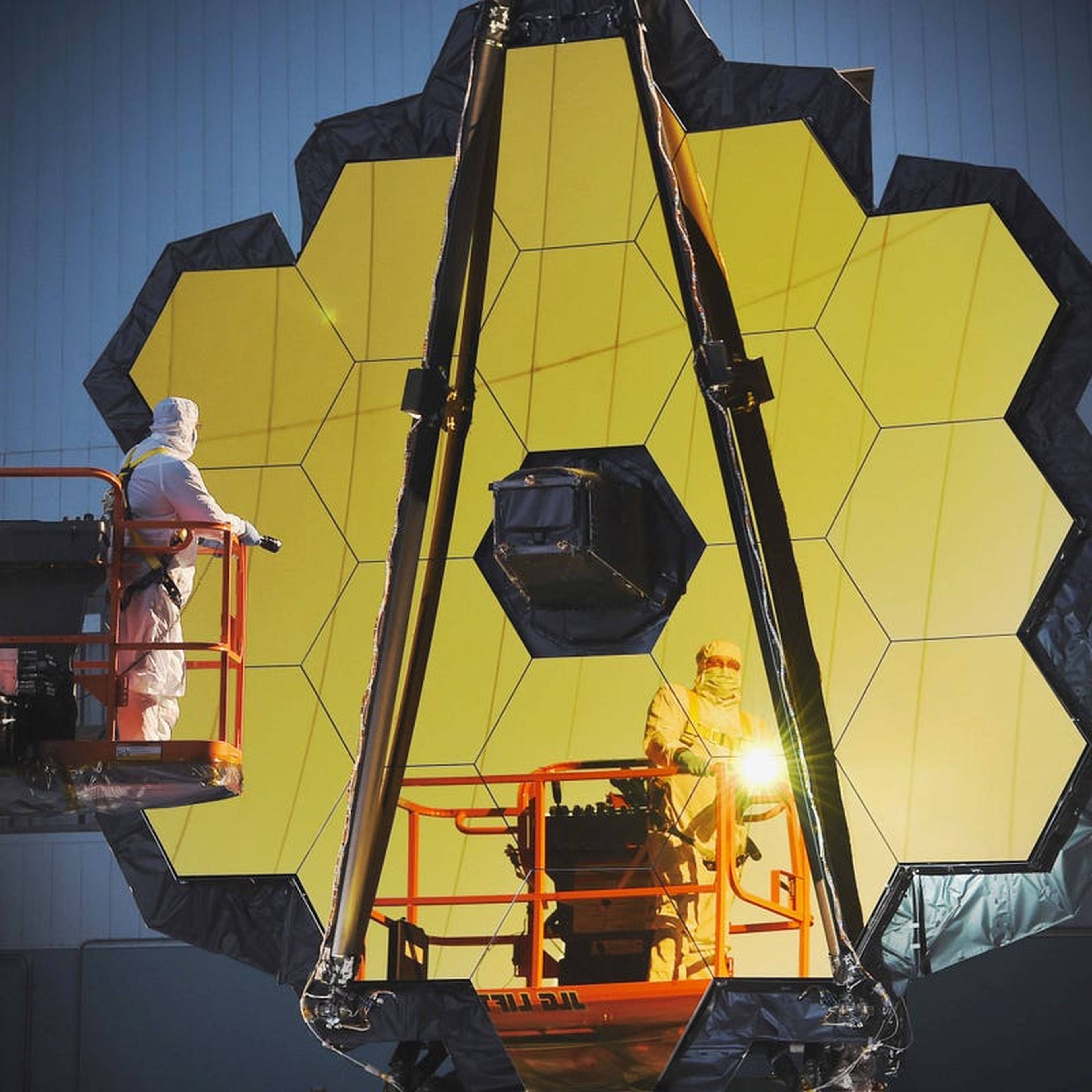 Engineers and technicians work on the James Webb Space Telescope, October 14, 2016.