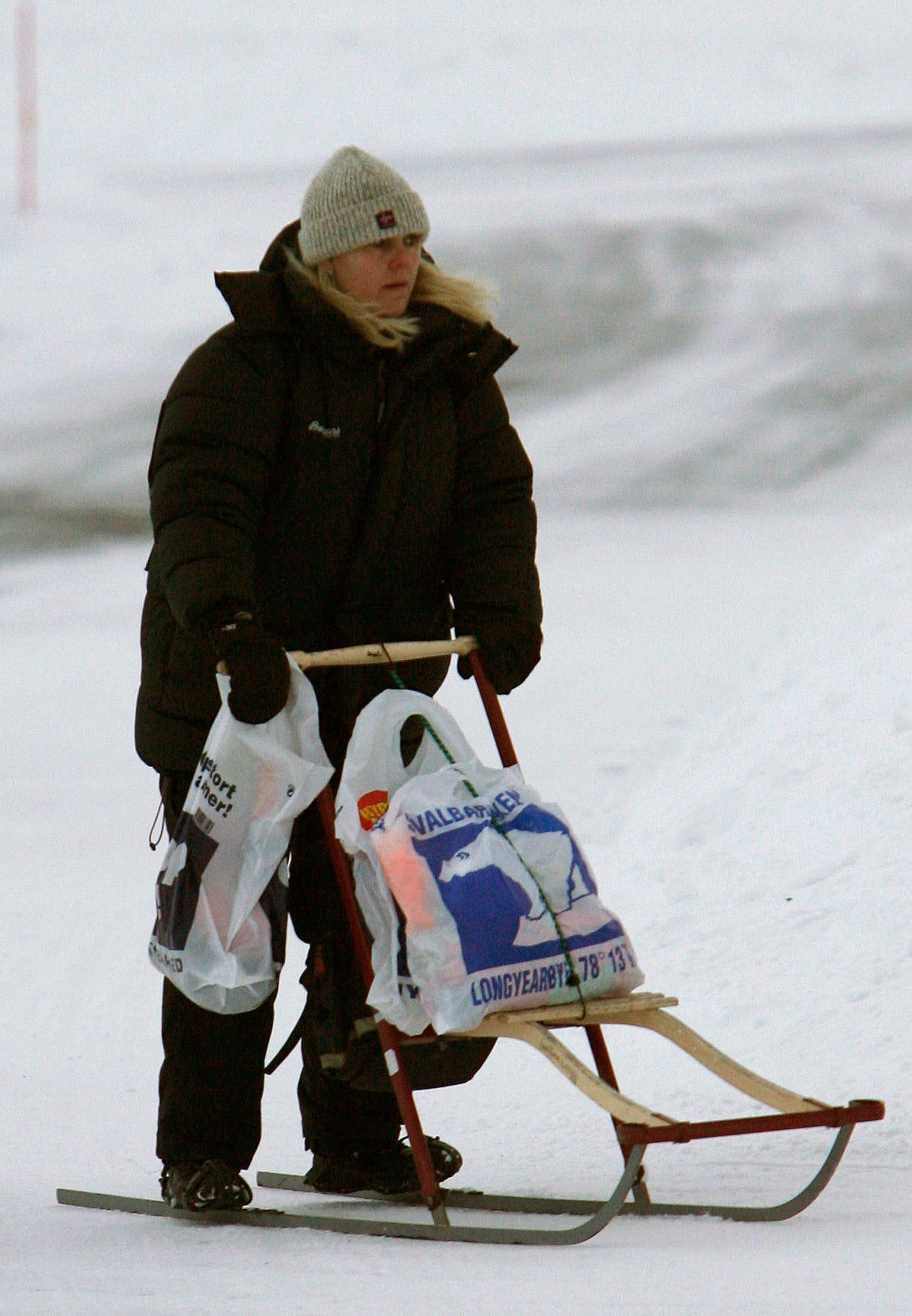Un vecino con su trineo volviendo a casa con sus compras en Longyearbyen.
