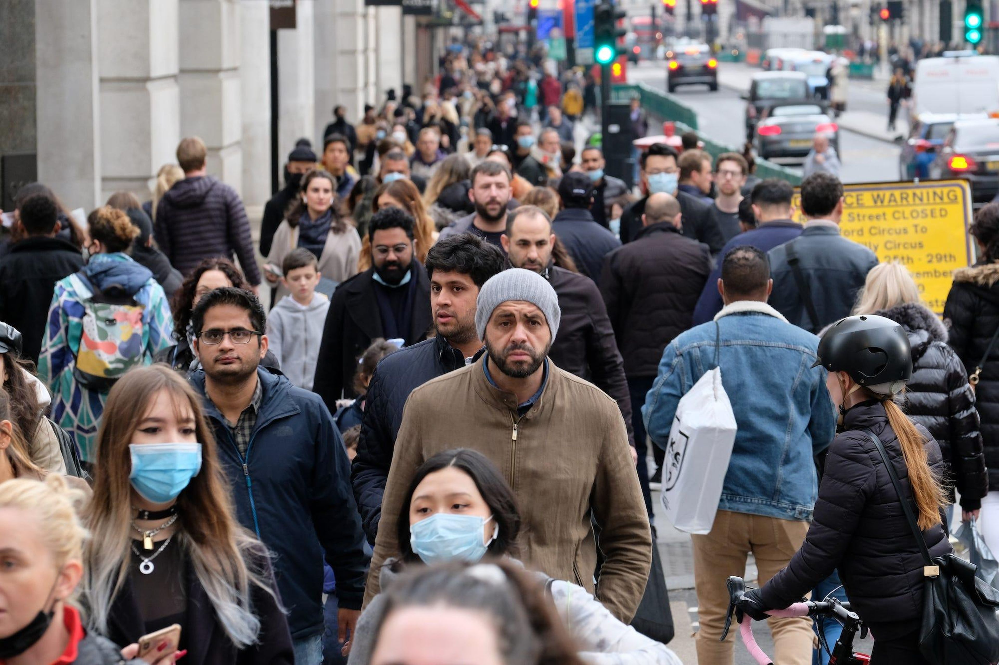 A crowded London street as seen on October 18, 2020.