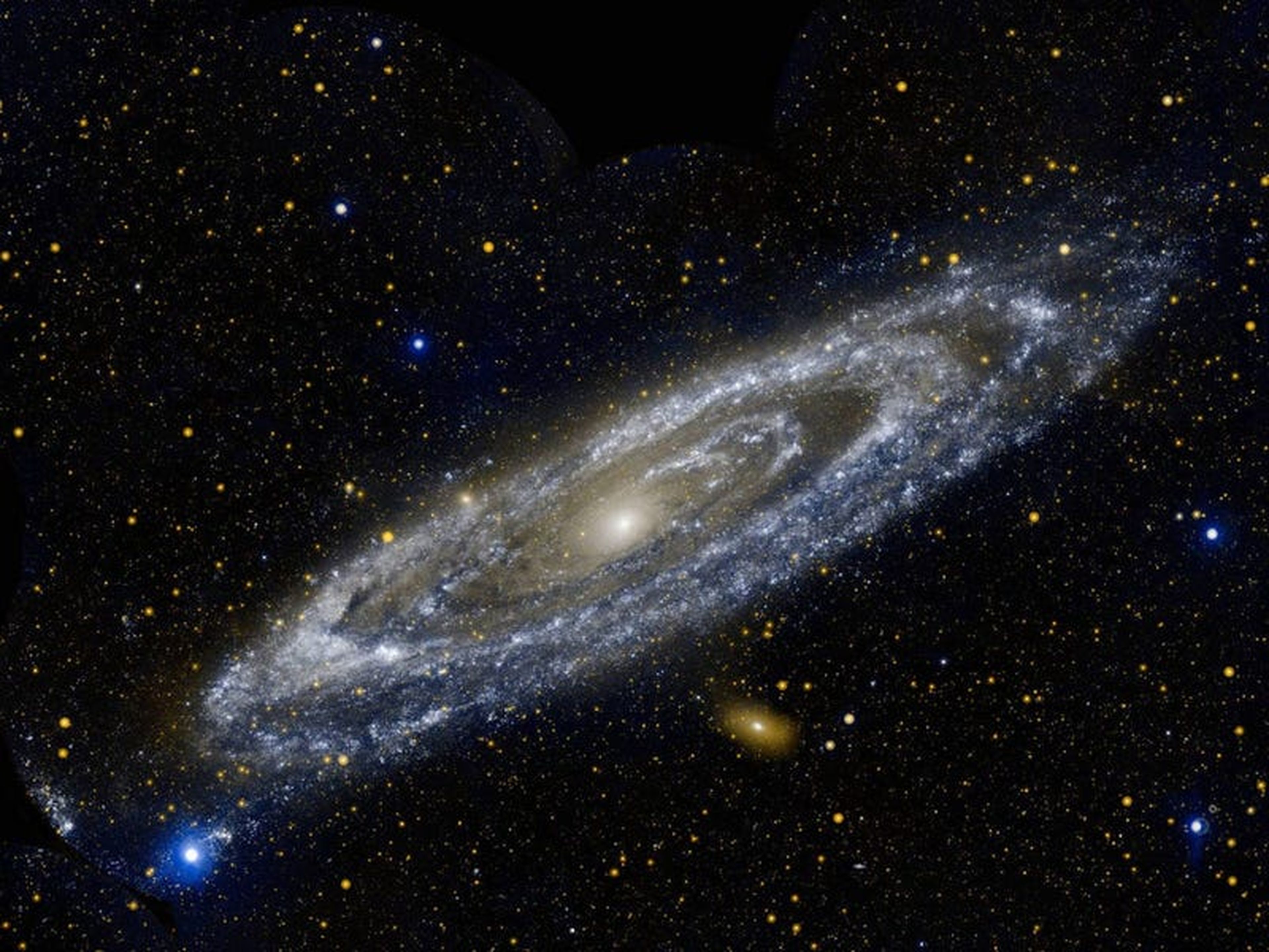 Spiral galaxies like the Milky Way and the Andromeda galaxy (pictured) have flat disks that contain most of their stars.
