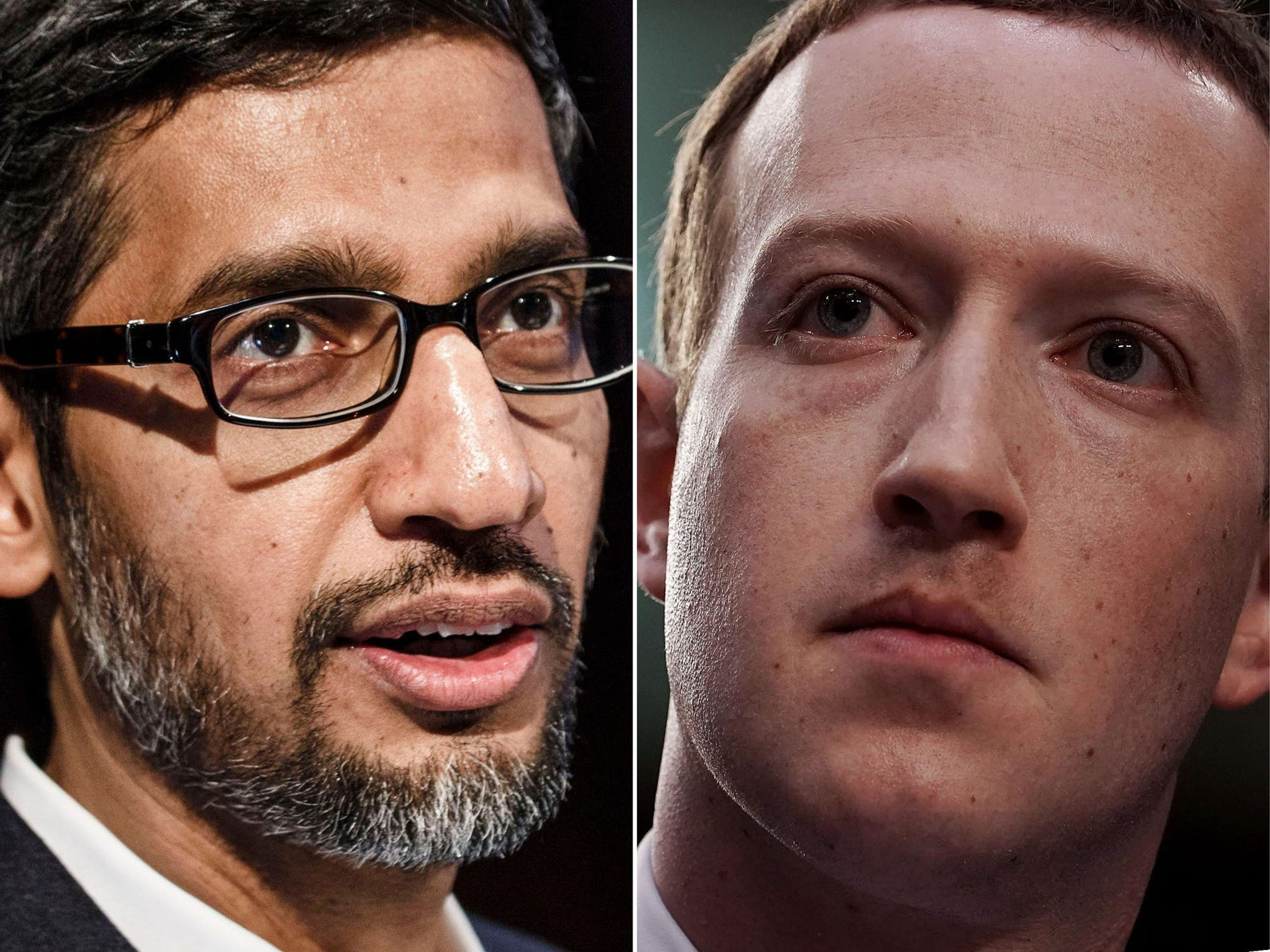 Sundar Pichai, CEO de Google; y Mark Zuckerberg, CEO de Facebook.
