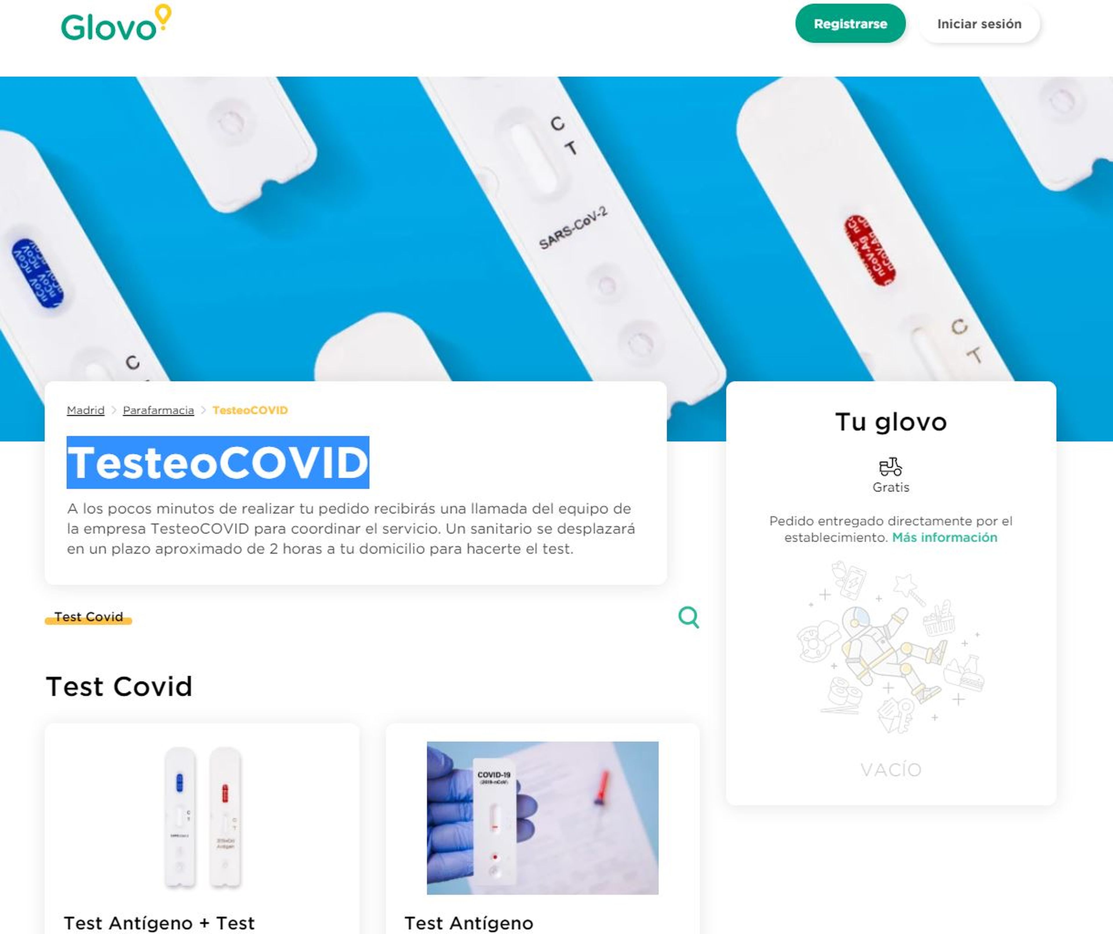 Los tests de COVID en la plataforma de Glovo