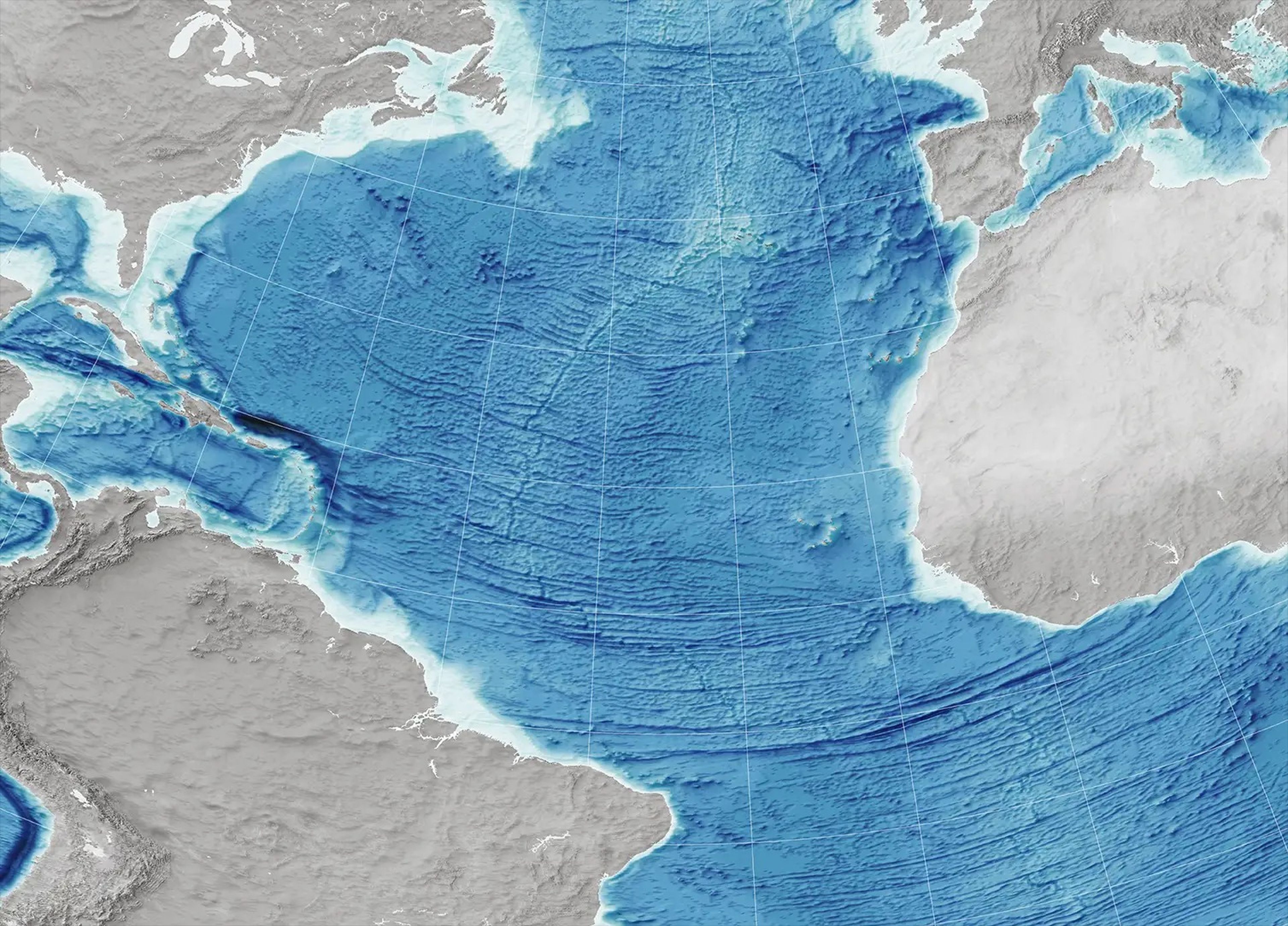 Este mapa muestra el suelo del Océano Atlántico.