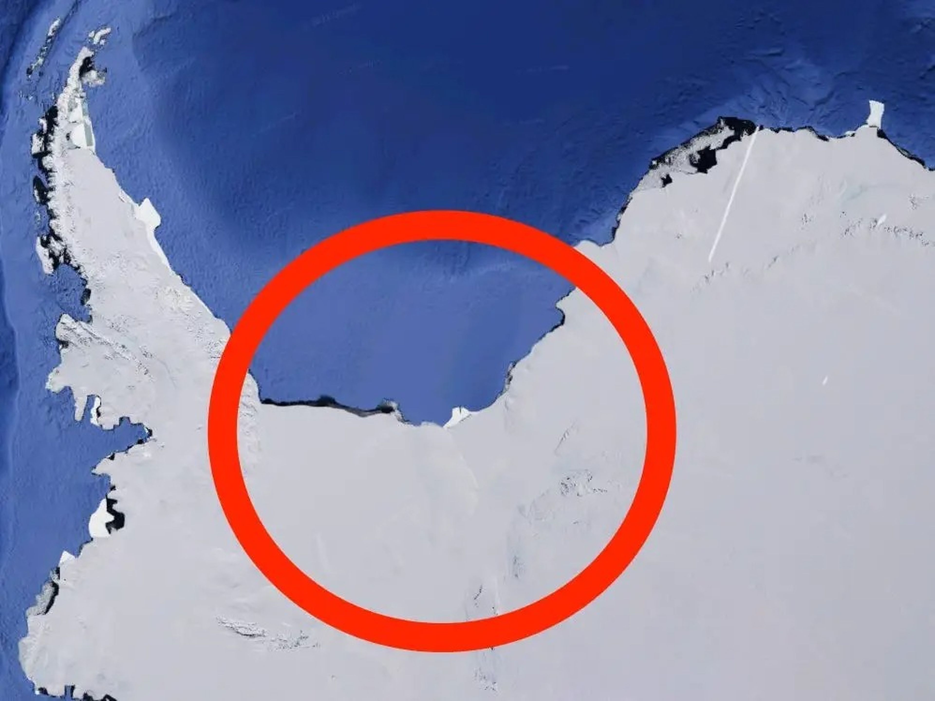 Una imagen de satélite de la plataforma de hielo Filchner-Ronne.