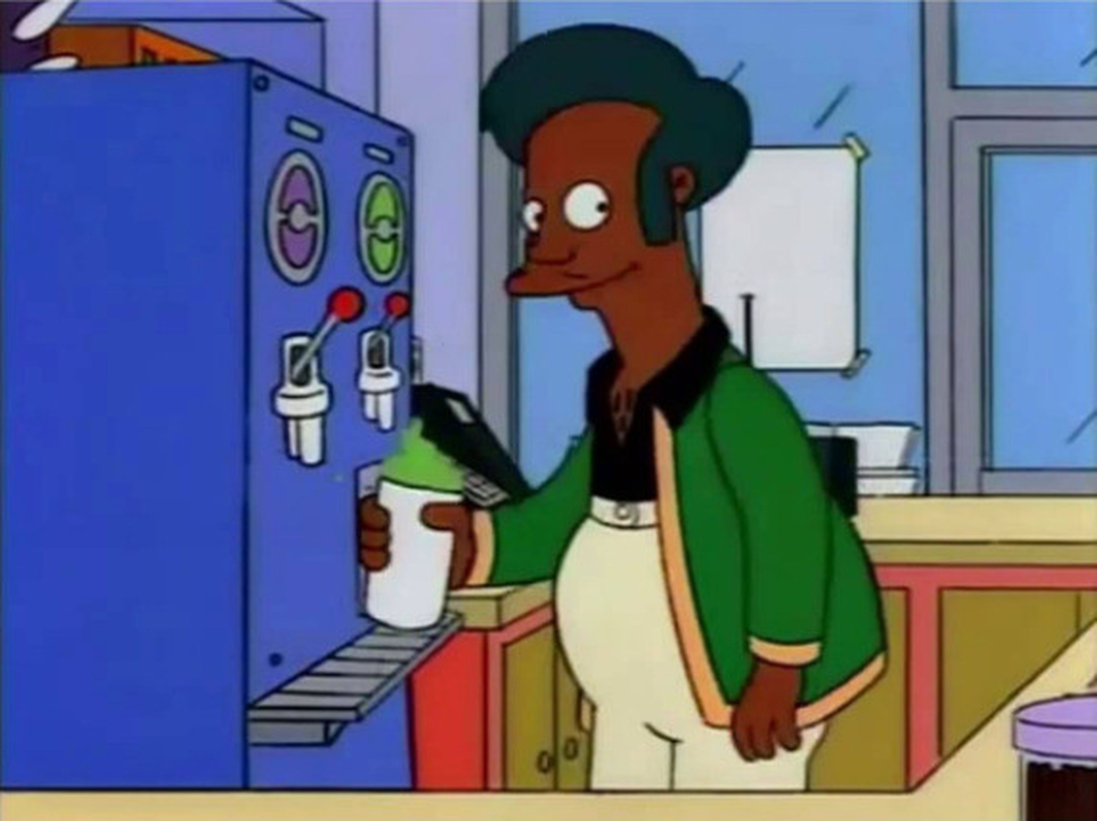 Apu, preparando un Fresisuis.