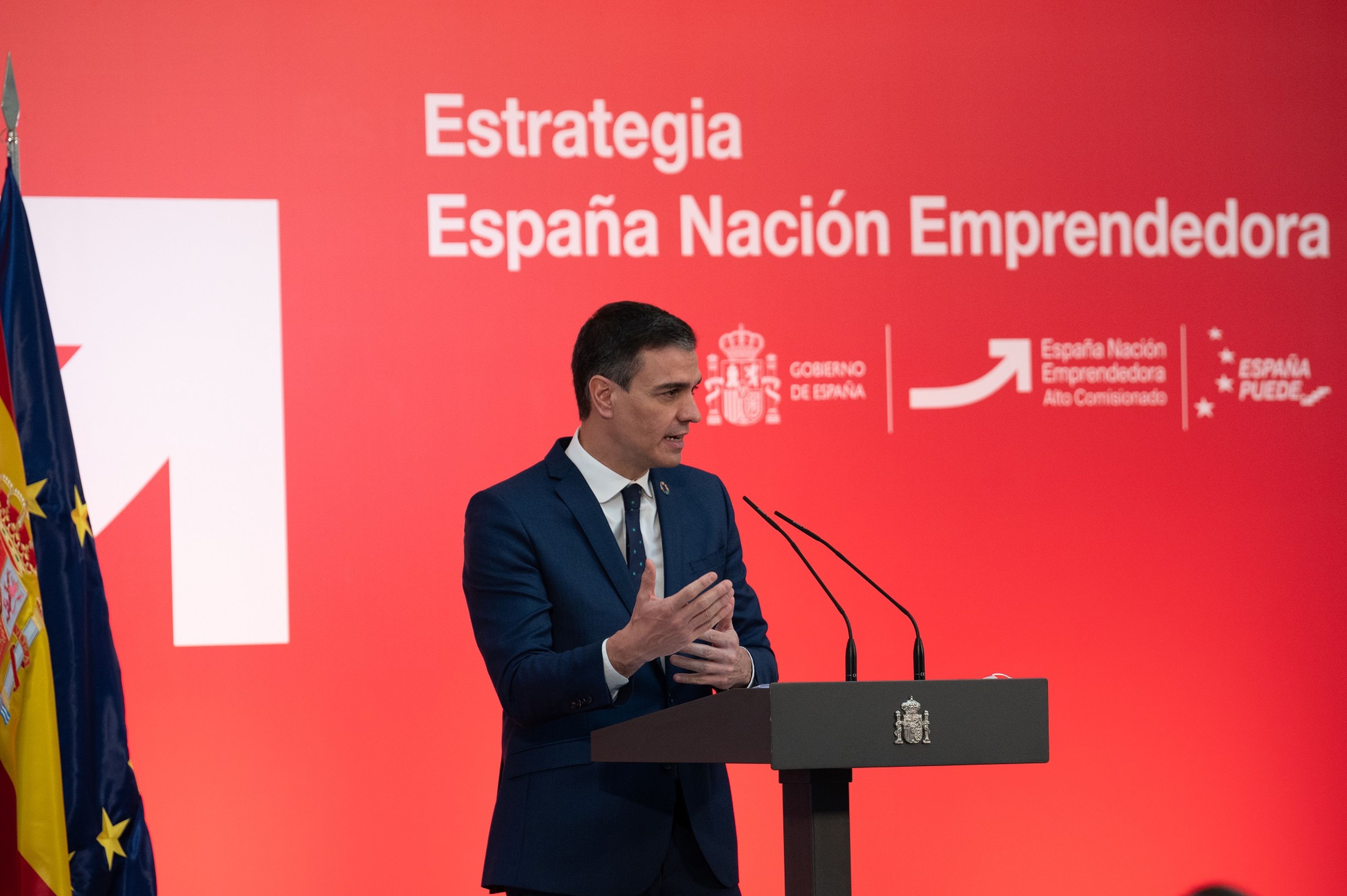 El presidente del Gobierno, Pedro Sánchez, durante la presentación de la Estrategia España Nación Emprendedora