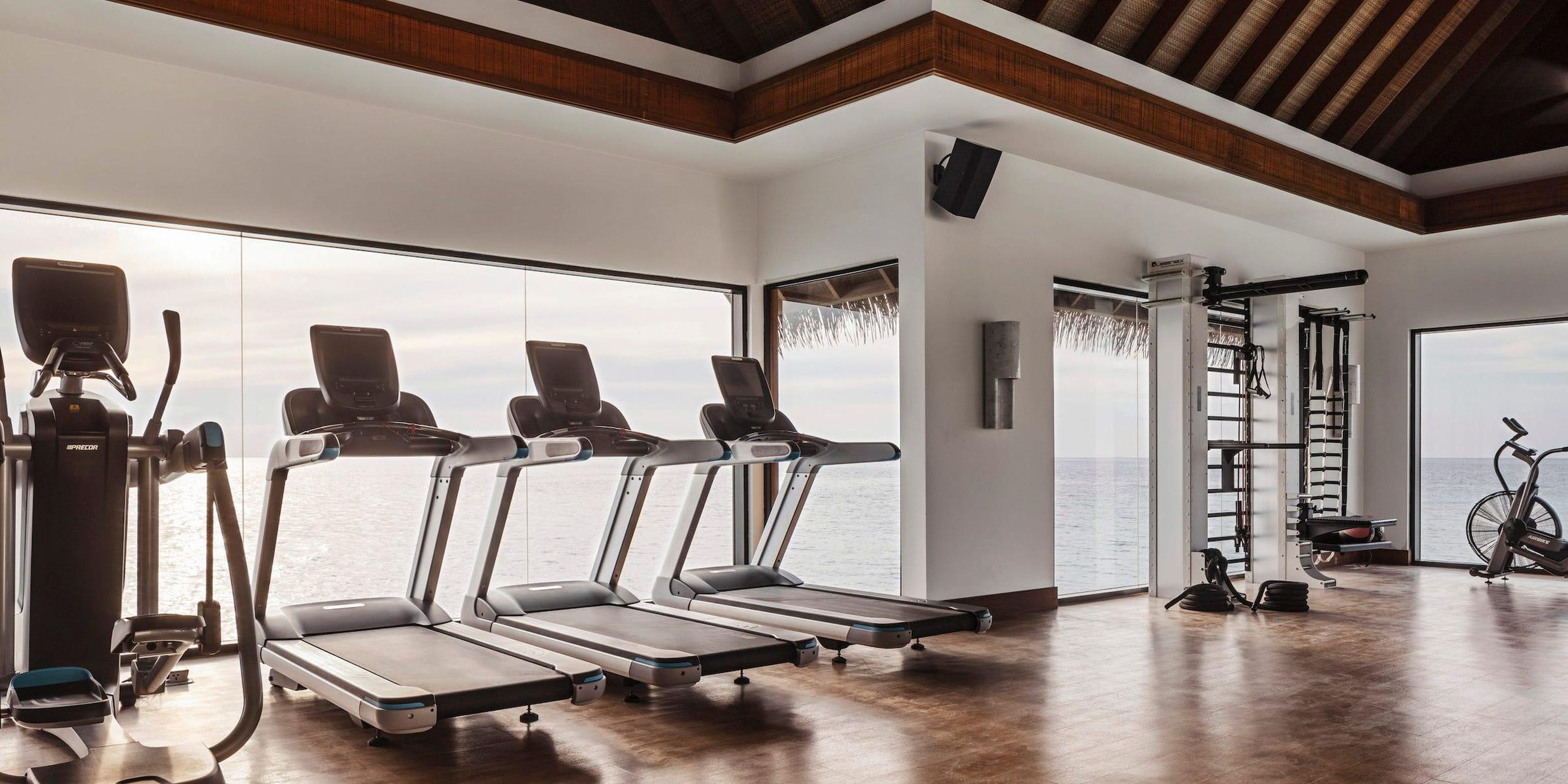 The fitness center at Waldorf Astoria's Ithaafushi private island in the Maldives.