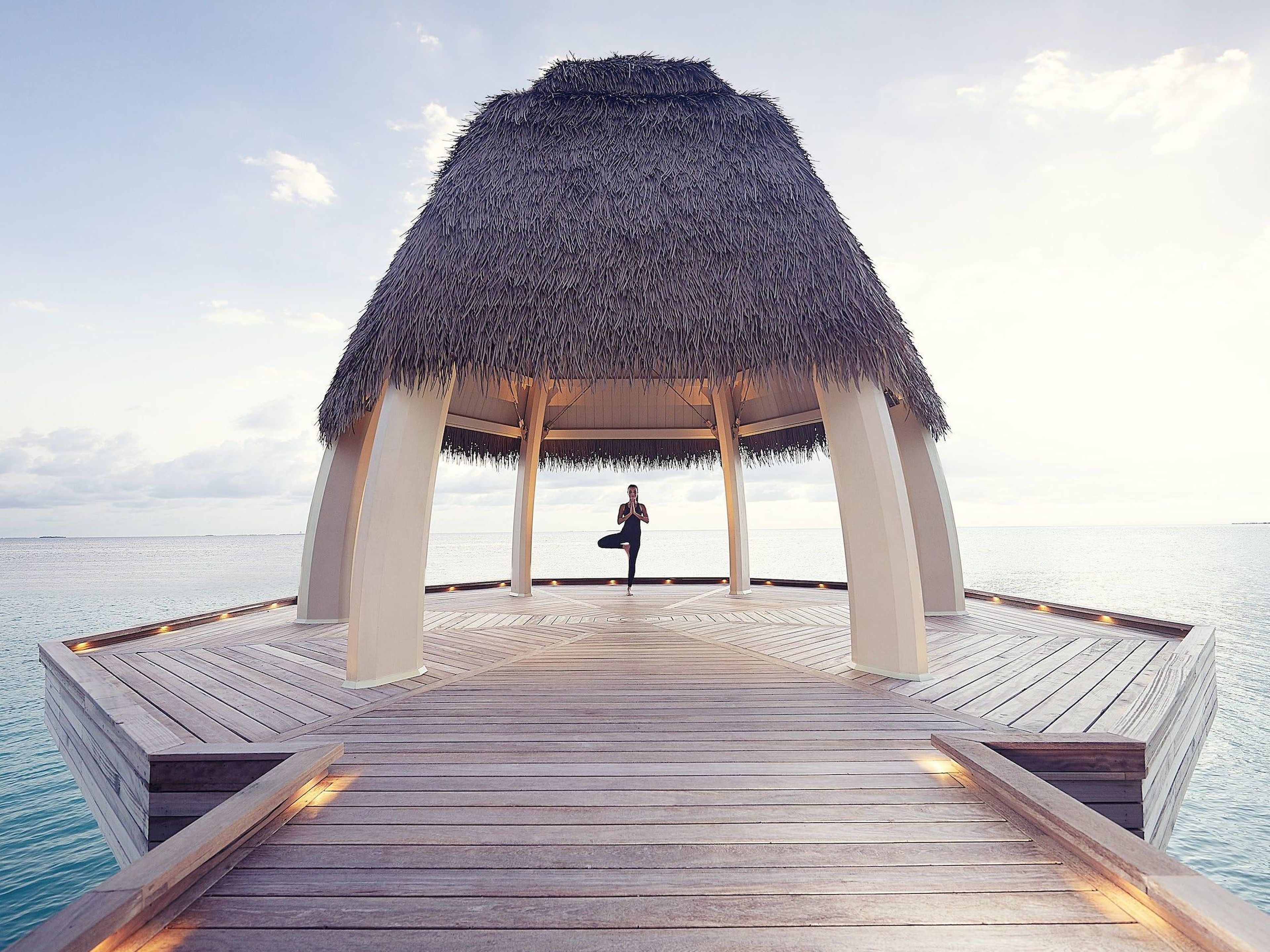 The yoga pavilion at Waldorf Astoria's Ithaafushi private island in the Maldives.