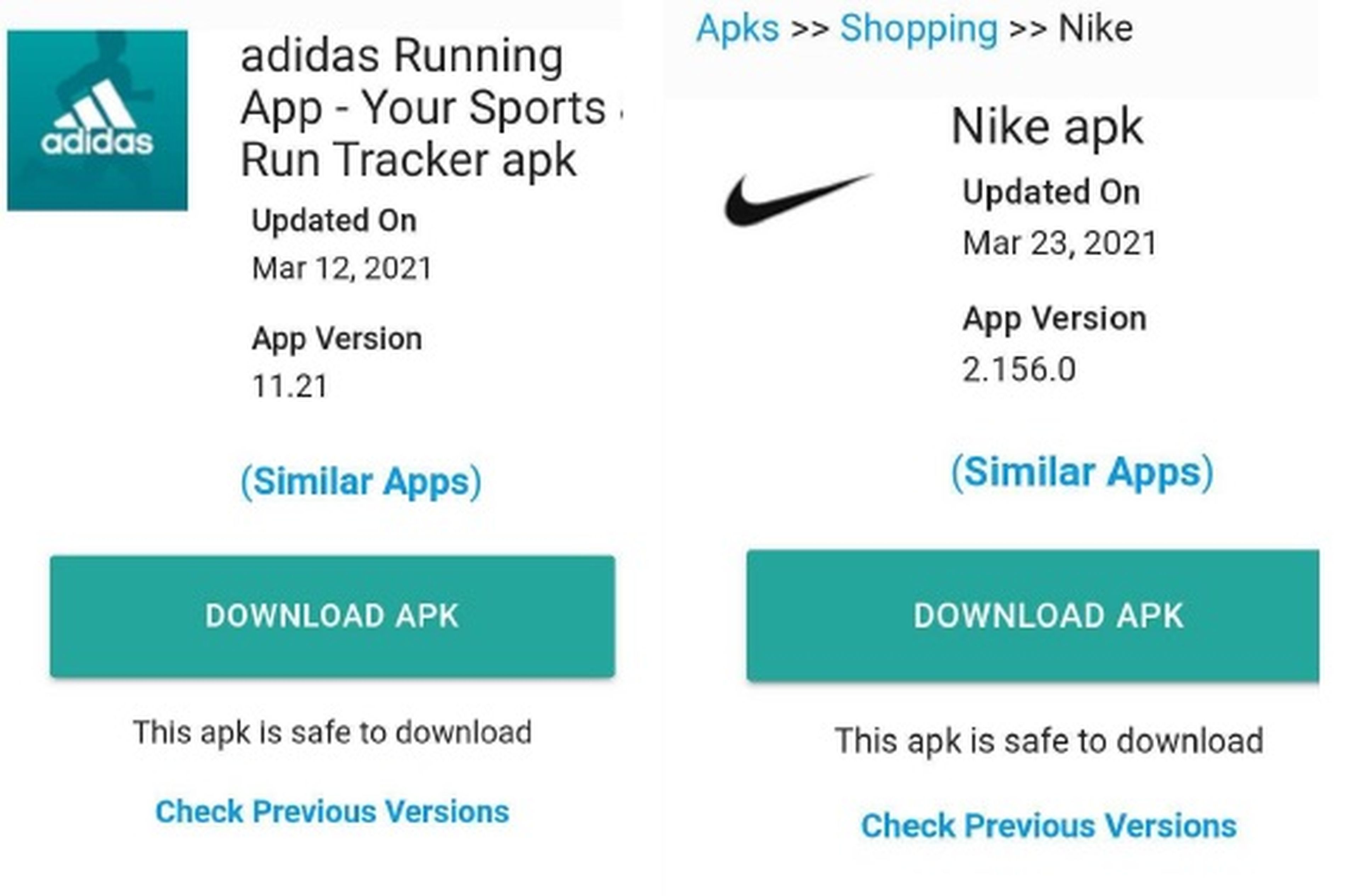 aplicaciones Nike y Adidas