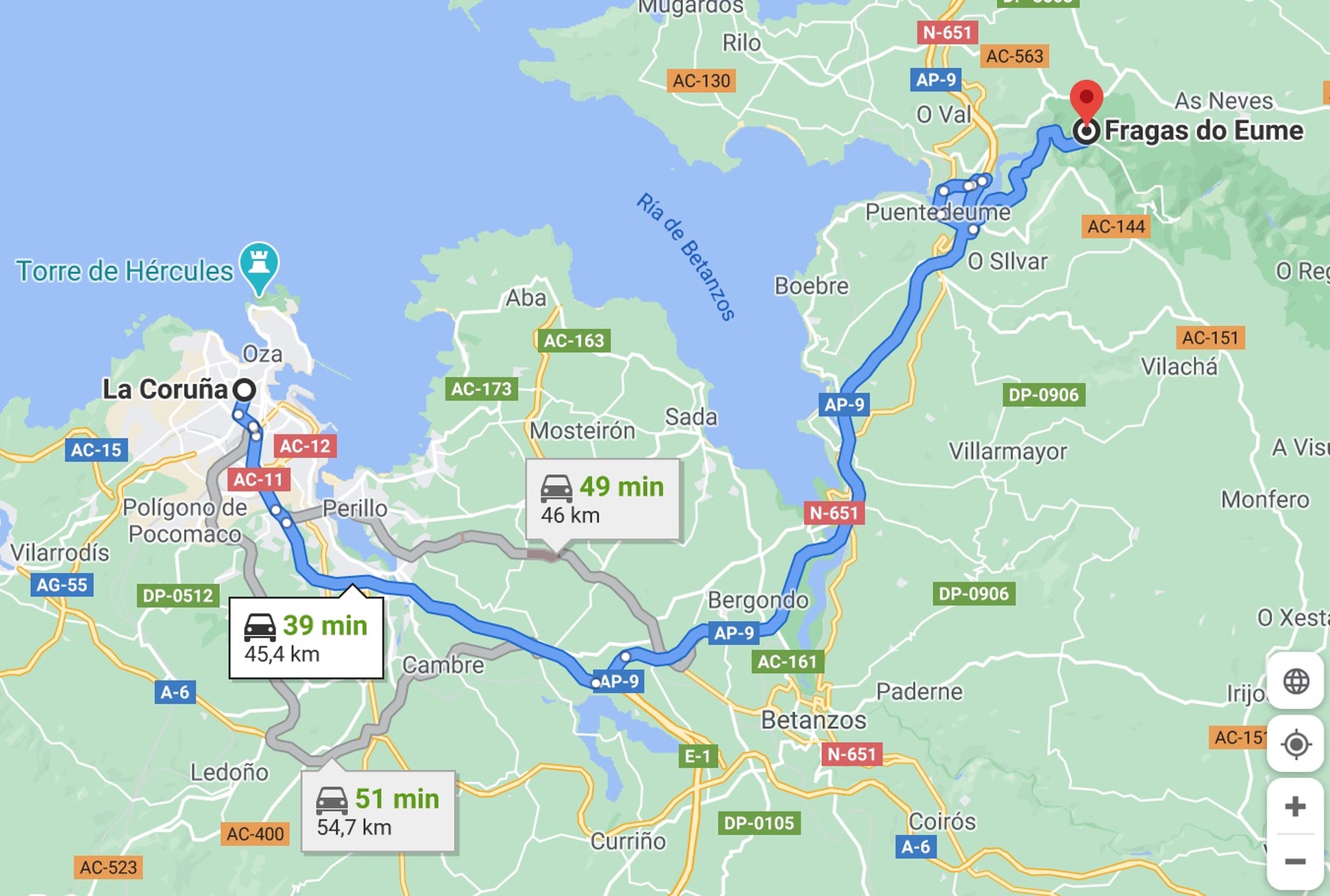 maps ruta A Coruña Fragas do Eume