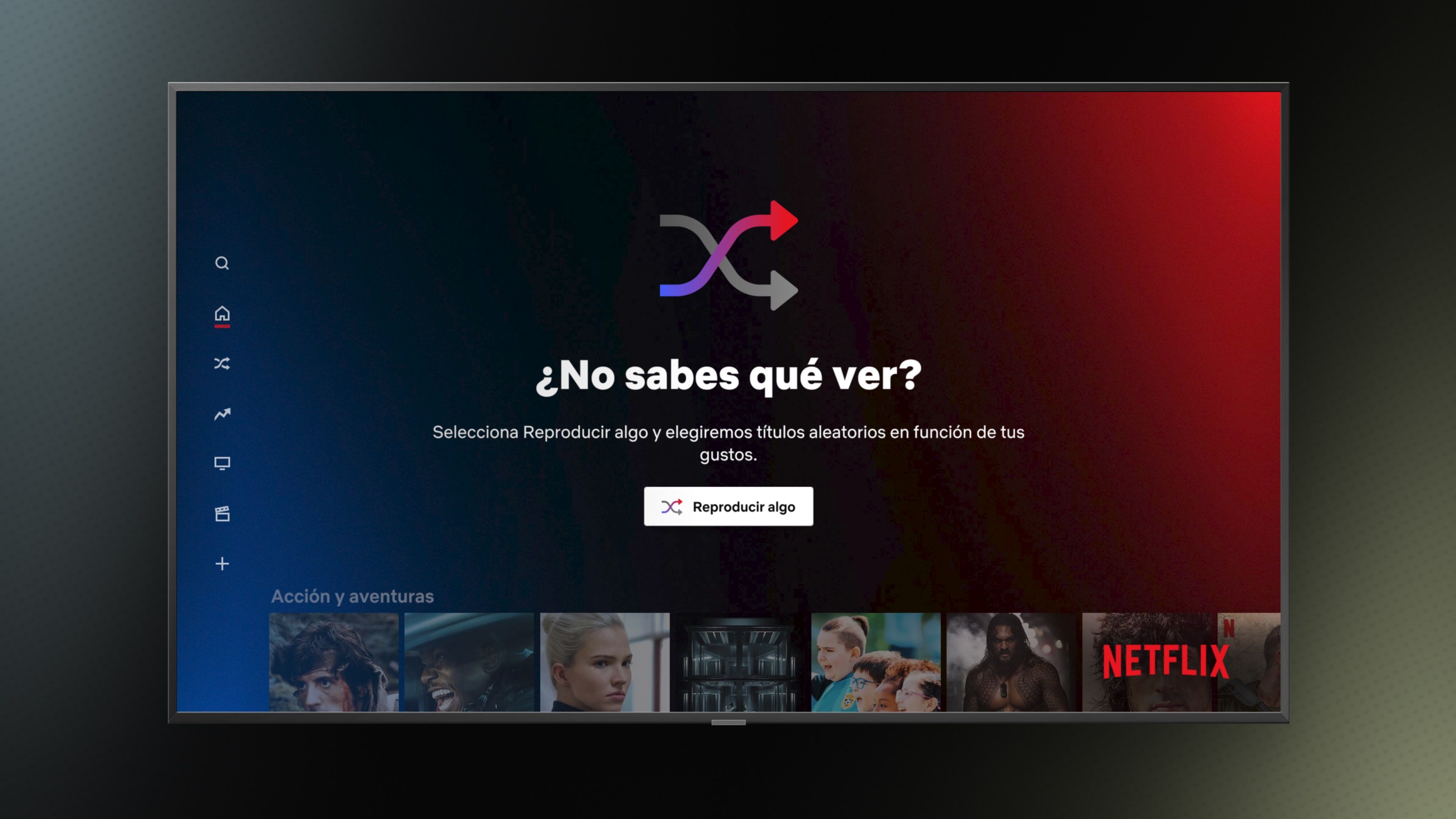 El botón de 'Reproducir algo' de Netflix aparece en varios lugares del televisor (Netflix)
