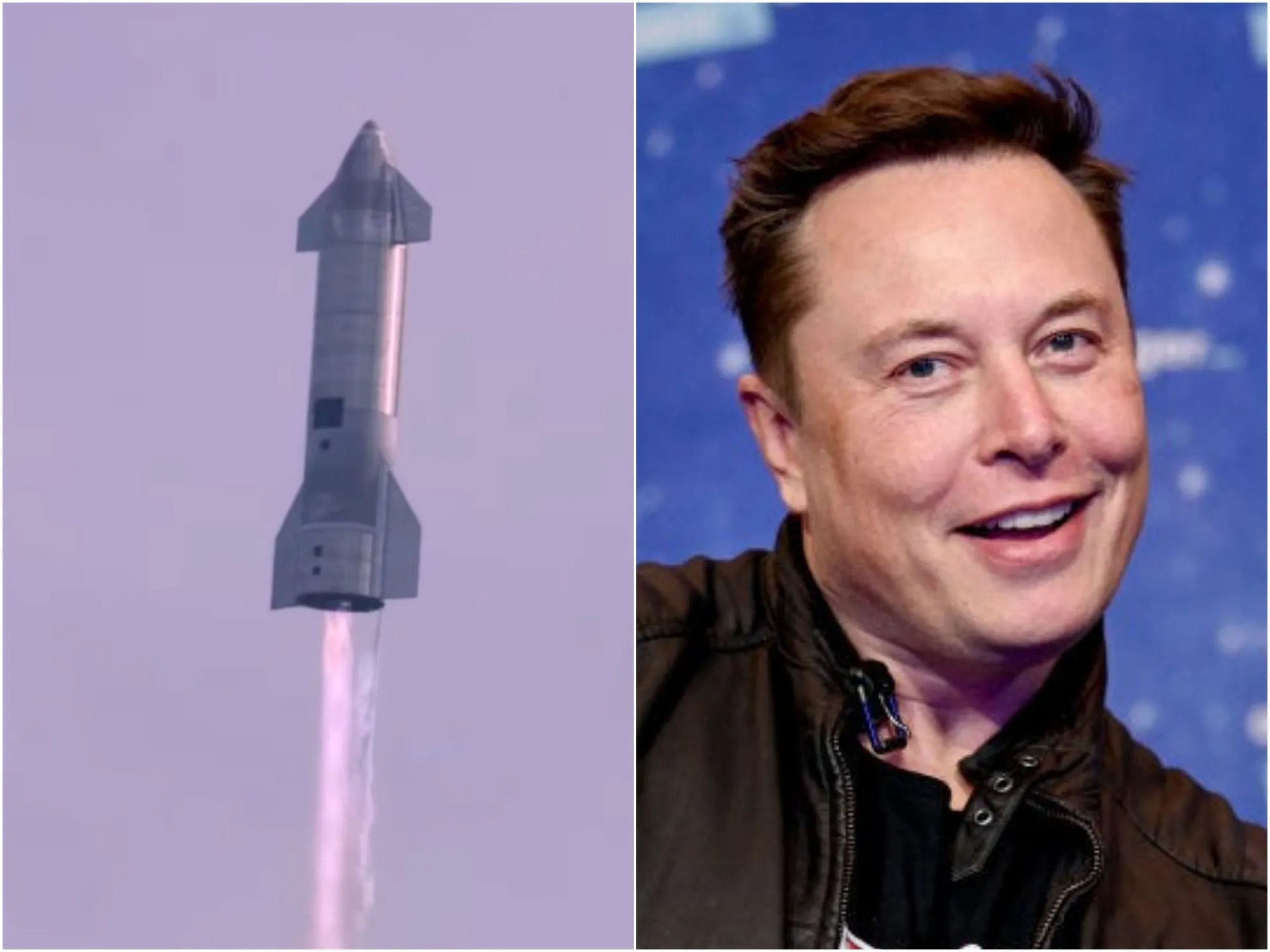 A la izquierda, el prototipo Starship SN10 sobre Boca Chica, en Texas (Estados Unidos), el 3 de marzo de 2021; a la derecha, Elon Musk, CEO de SpaceX.