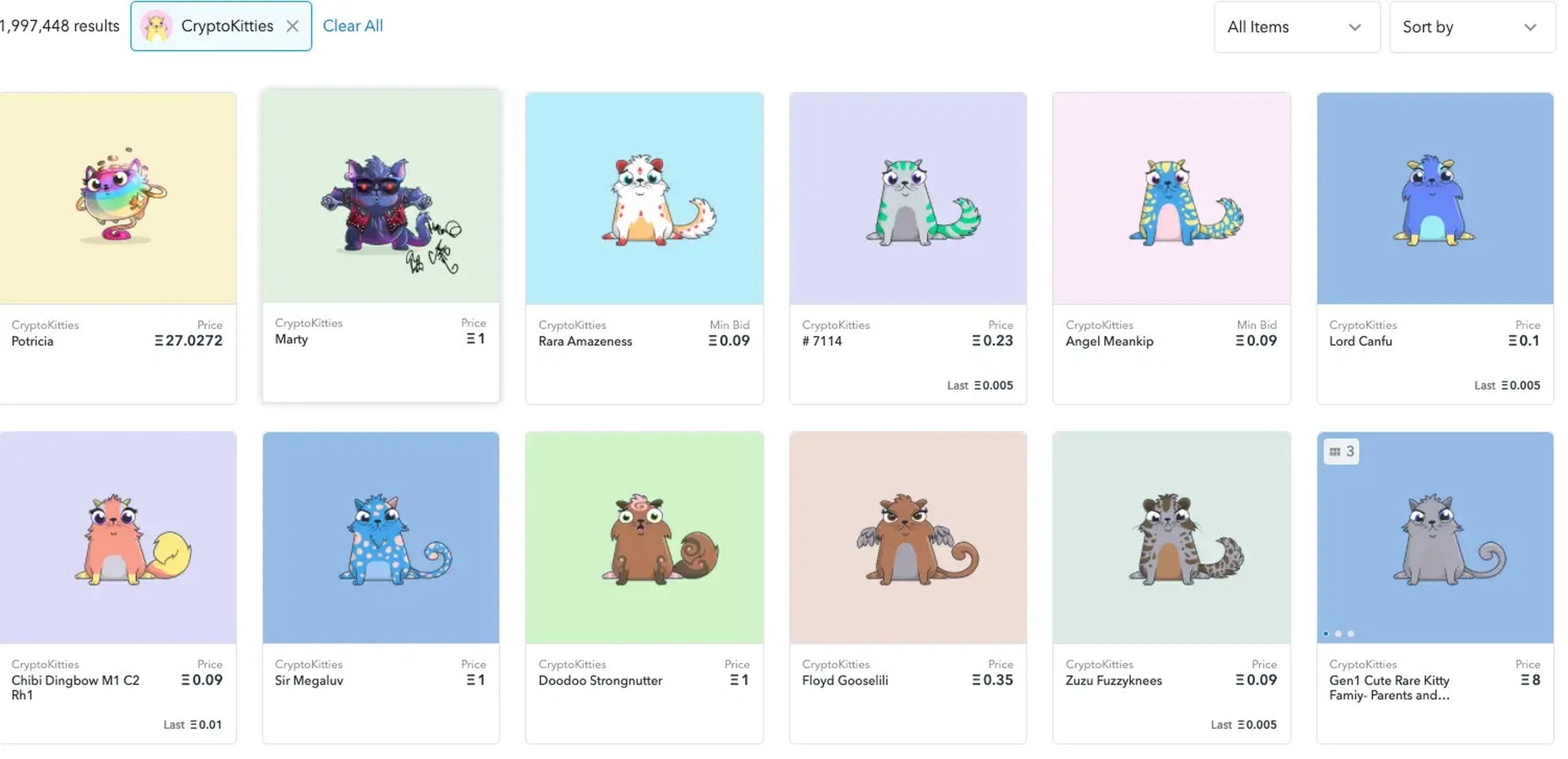 OpenSea sells a wide variety of NFTs, including CryptoKitties.