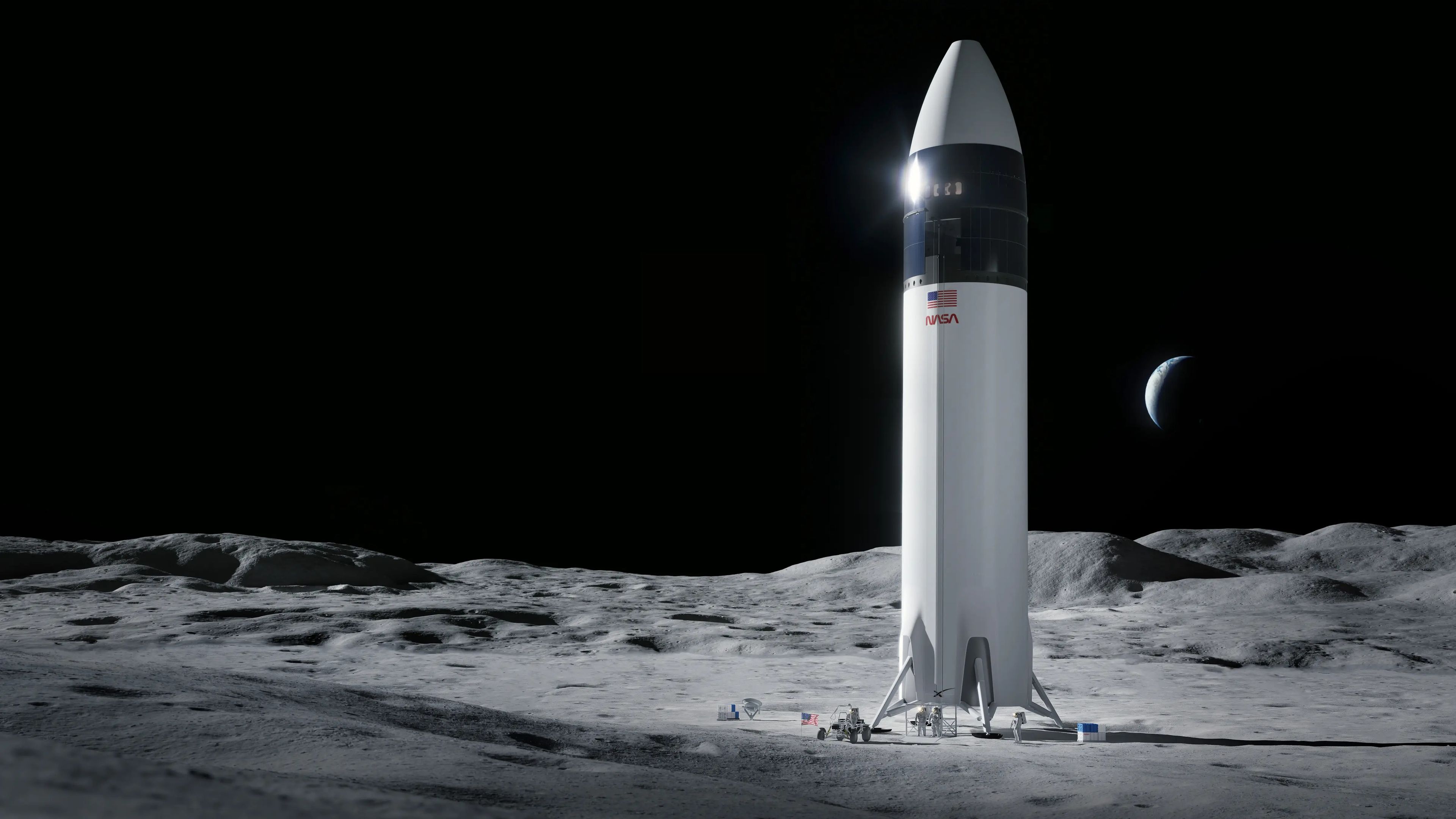 Ilustración del diseño del módulo de Starship que llevará a los astronautas de la NASA a la superficie lunar durante la misión Artemis.SpaceX