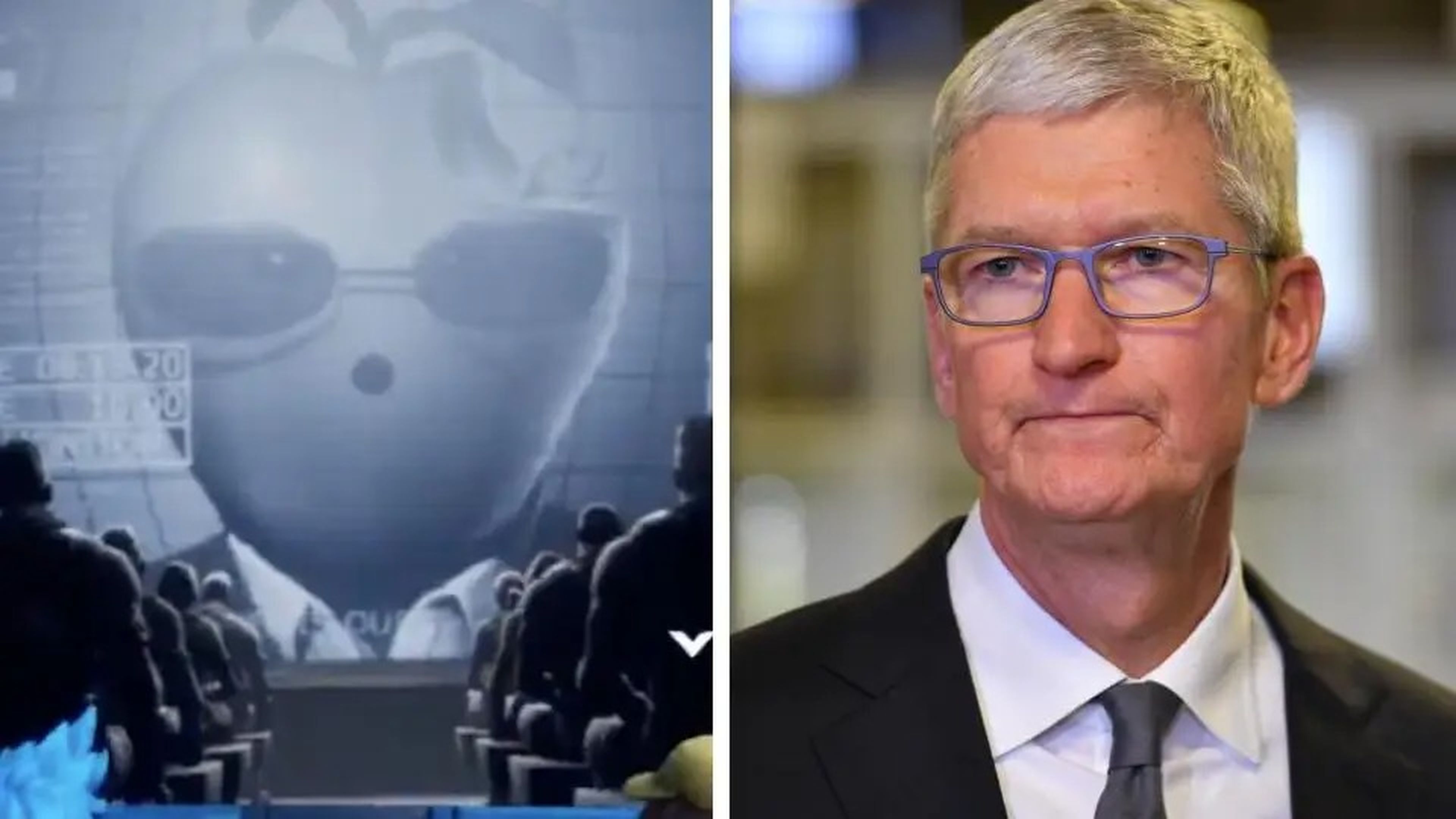 Una parodia del CEO de Apple, Tim Cook, a la izquierda, que apareció en un video transmitido en 'Fortnite'.