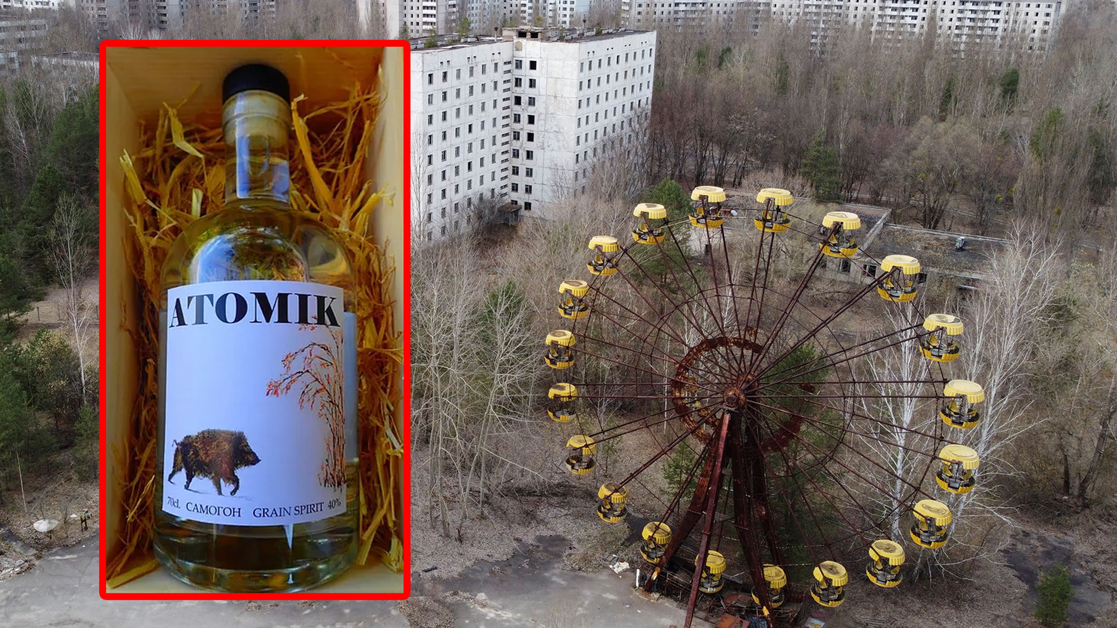 Botellas de vodka con manzanas de Chernóbil
