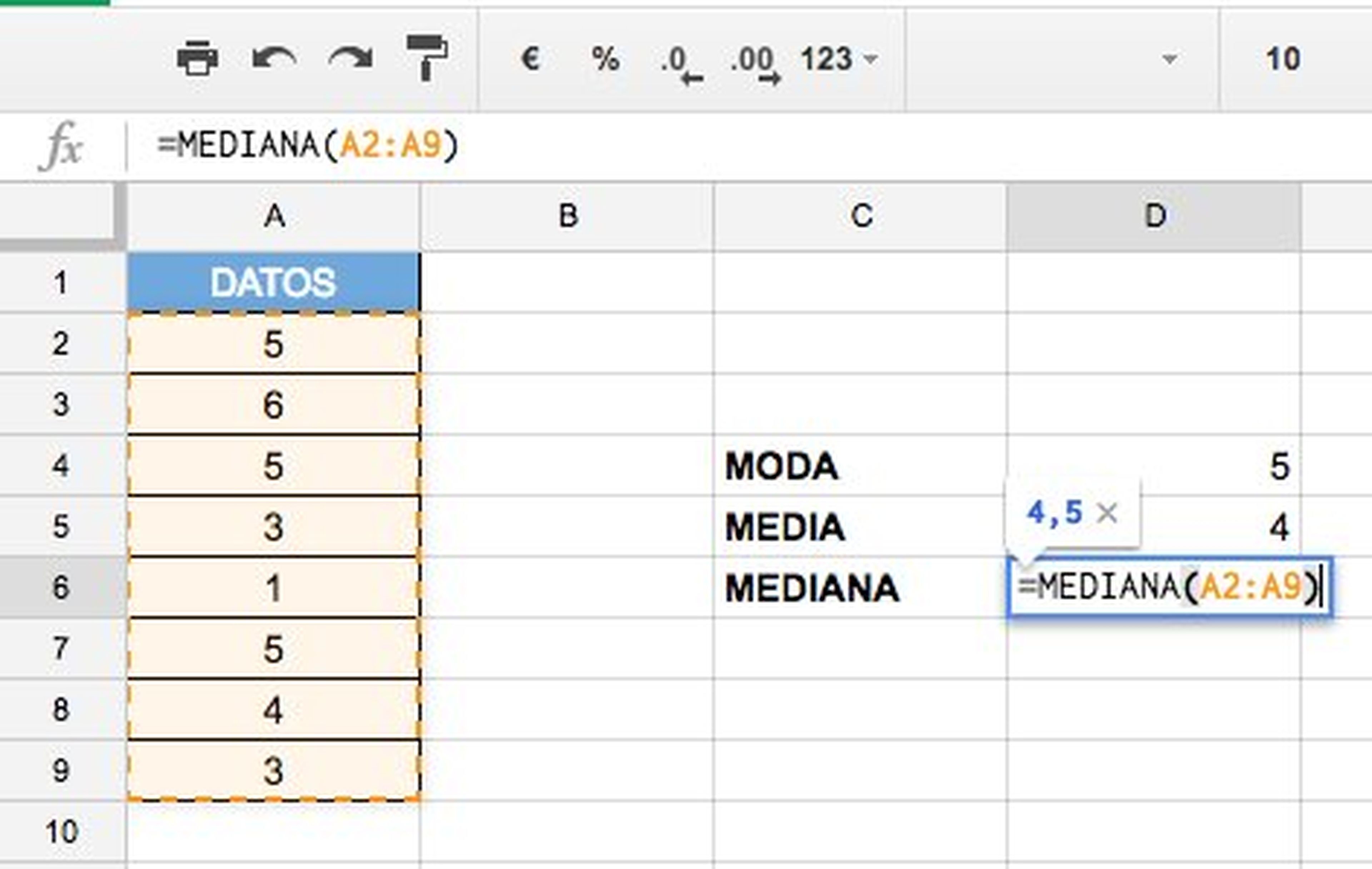 Calcular la Mediana en Excel
