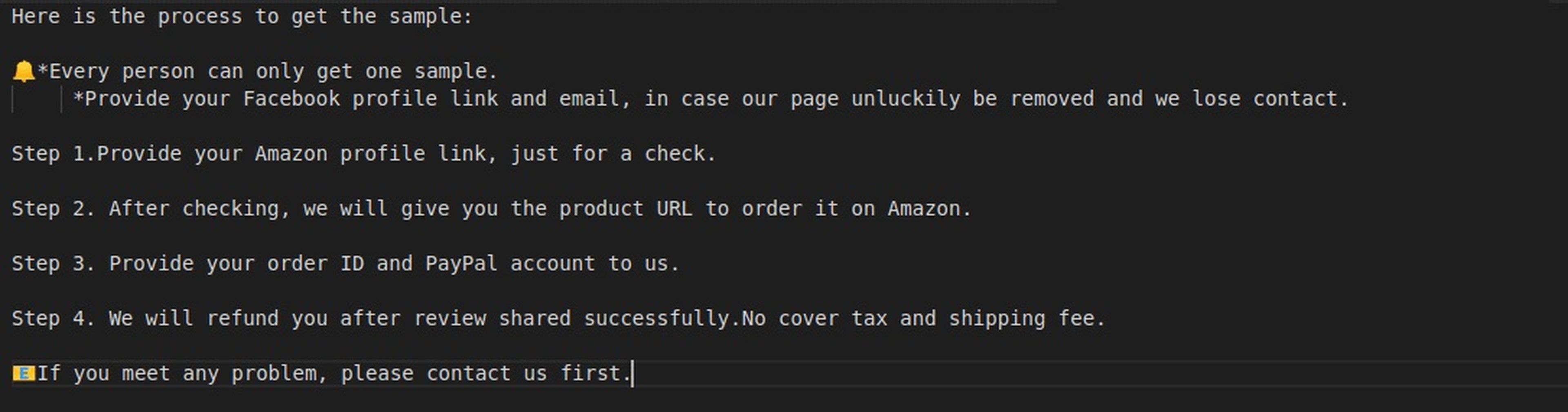 Instrucciones de vendedores de Amazon a usuarios para recibir críticas falsas.