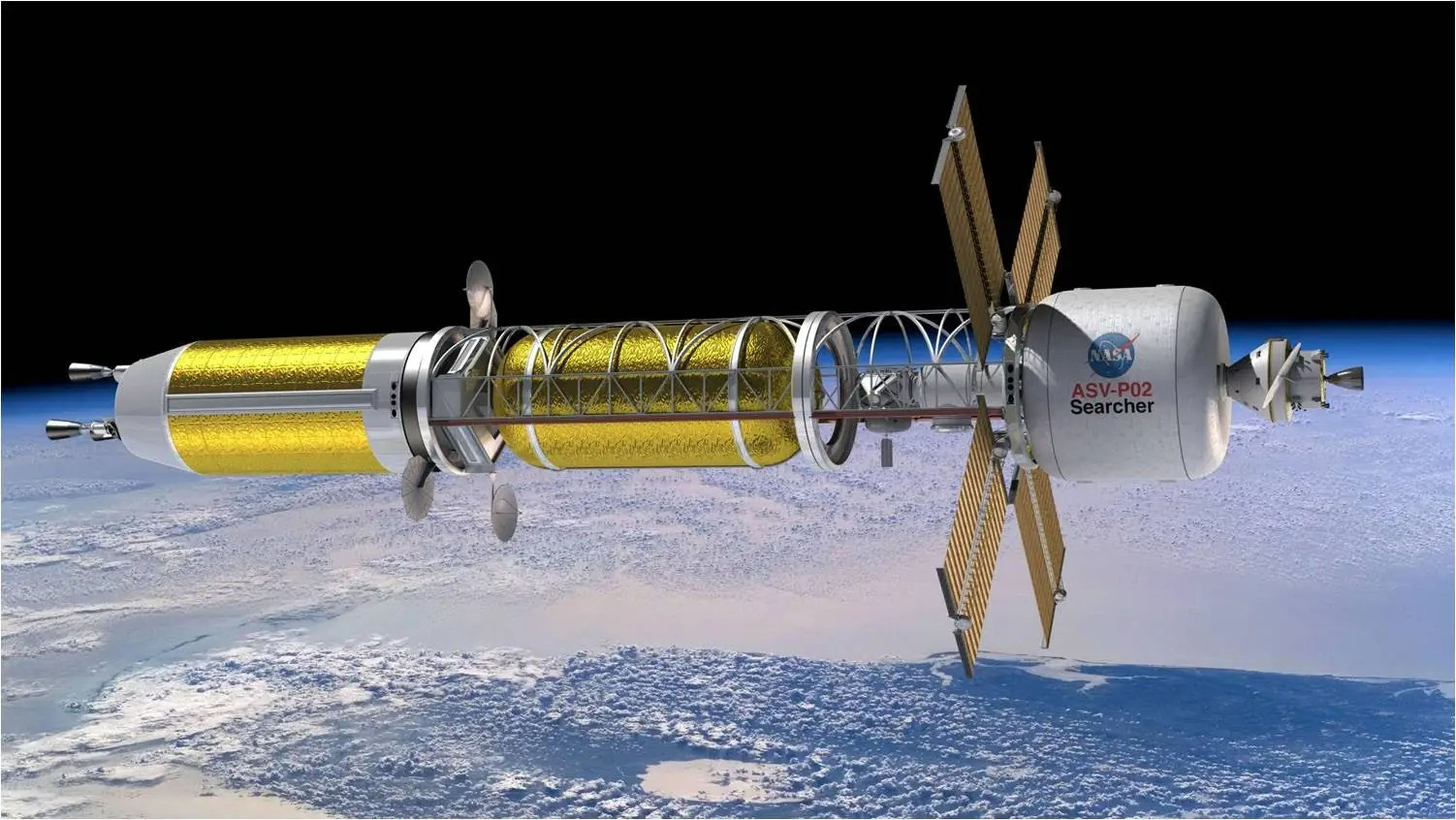 Ilustración de una nave espacial de la NASA que usaría propulsión térmica nuclear.