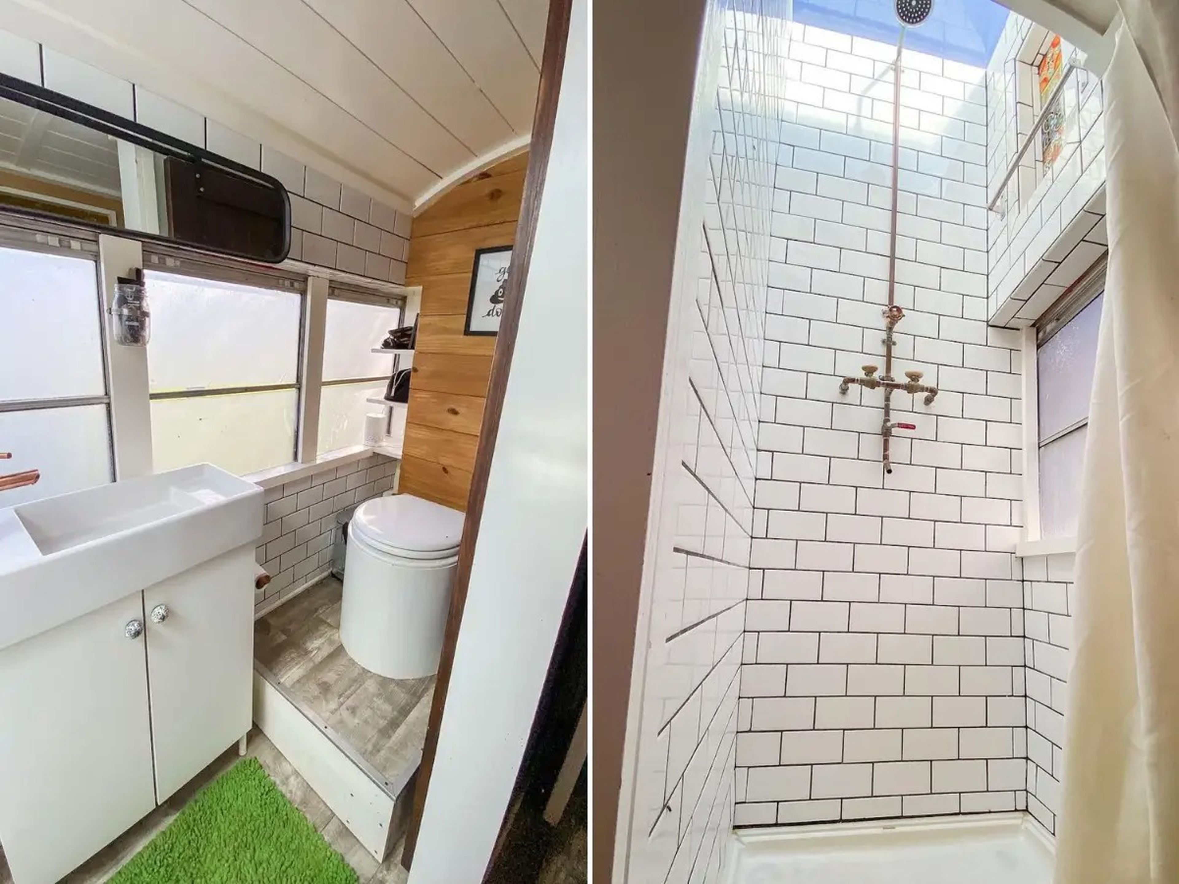 El baño cuenta con inodoro, lavabo y ducha de 2,7 metros de altura.