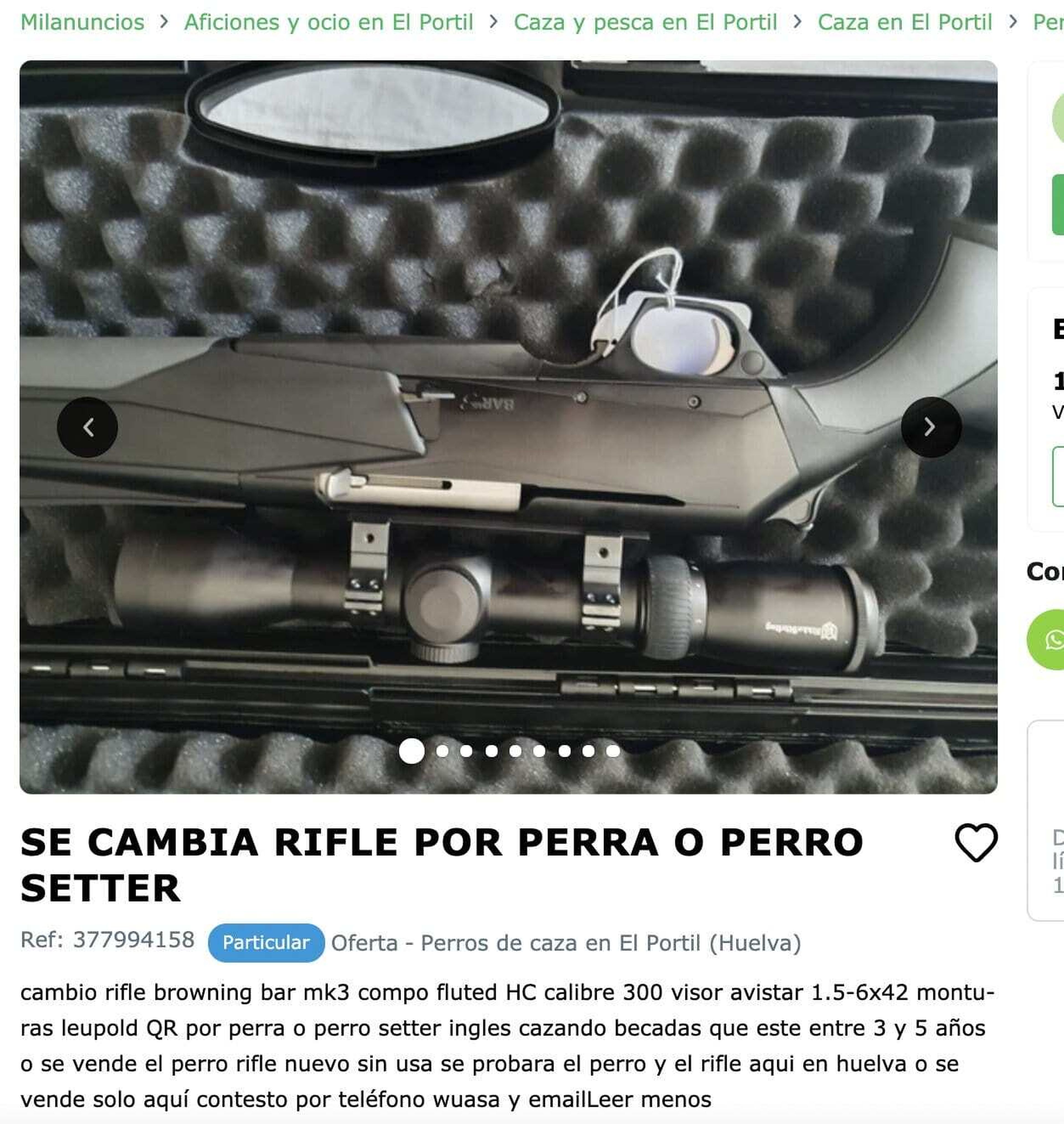 Imagen del anuncio en el que se ofrecía un rifle a cambio de un perro.