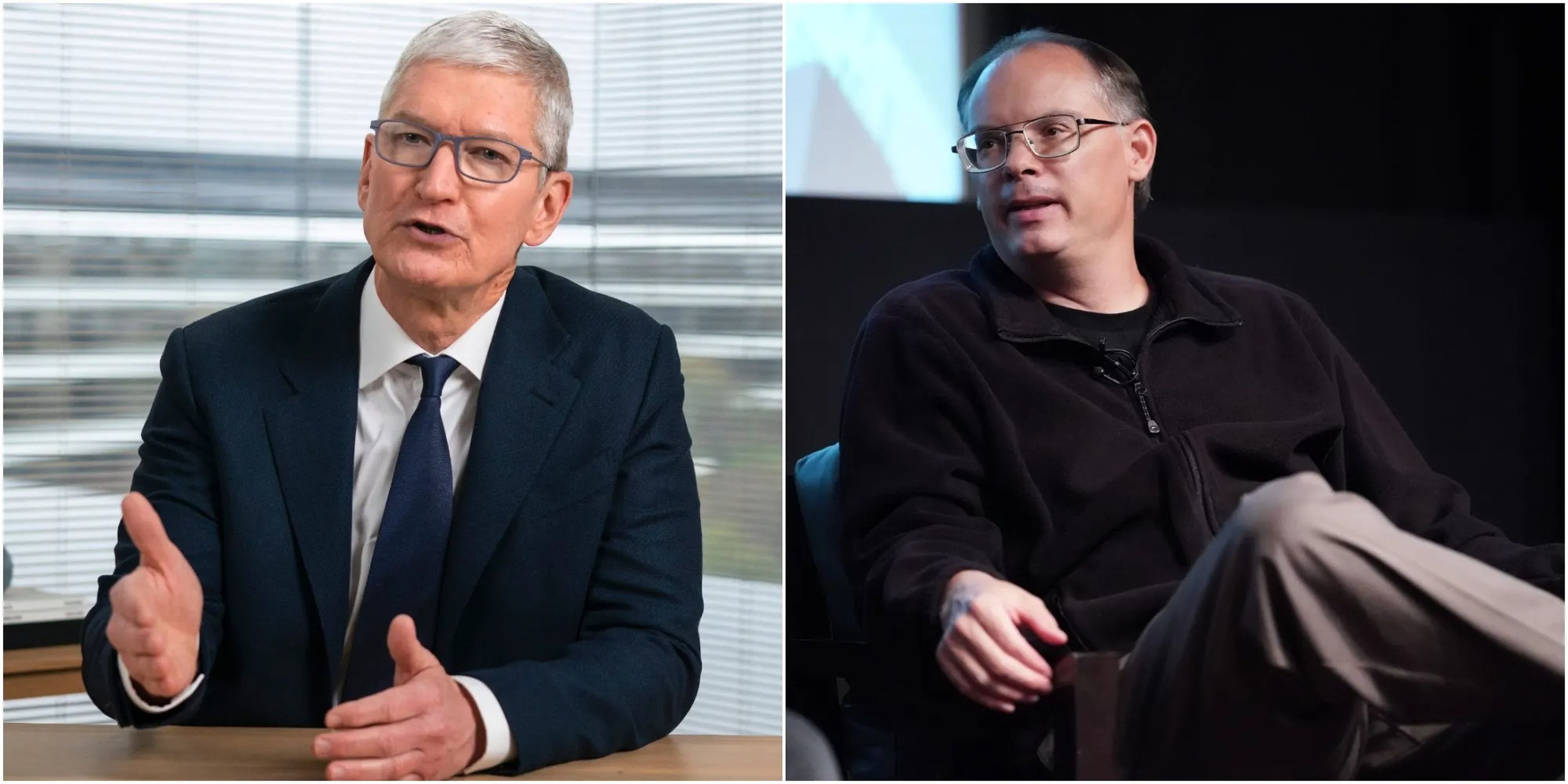 Tim Cook, director general de Apple (a la izquierda) y Tim Sweeney, director general de Epic Games (a la derecha).