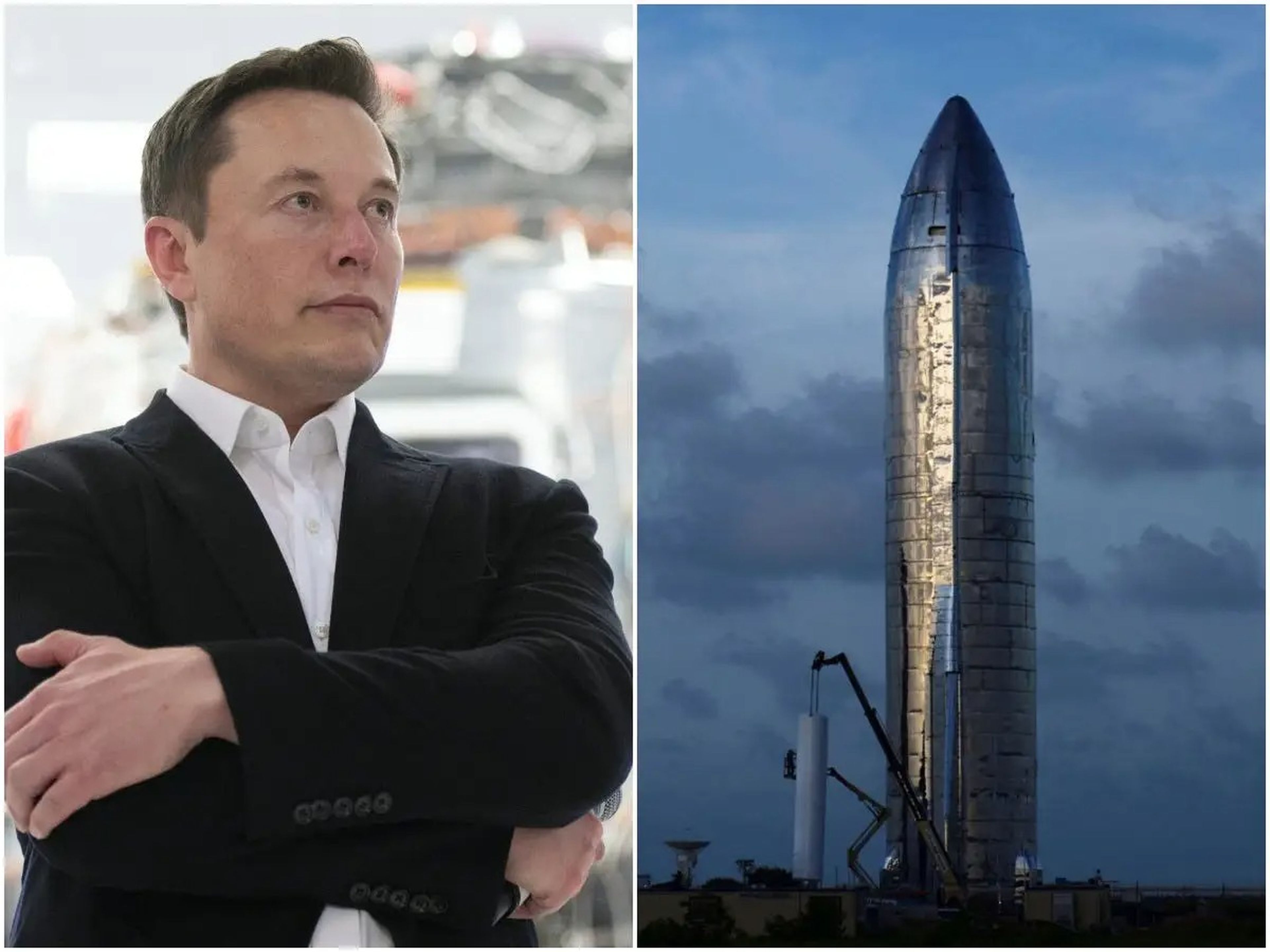 Elon Musk y el cohete Starship de SpaceX.
