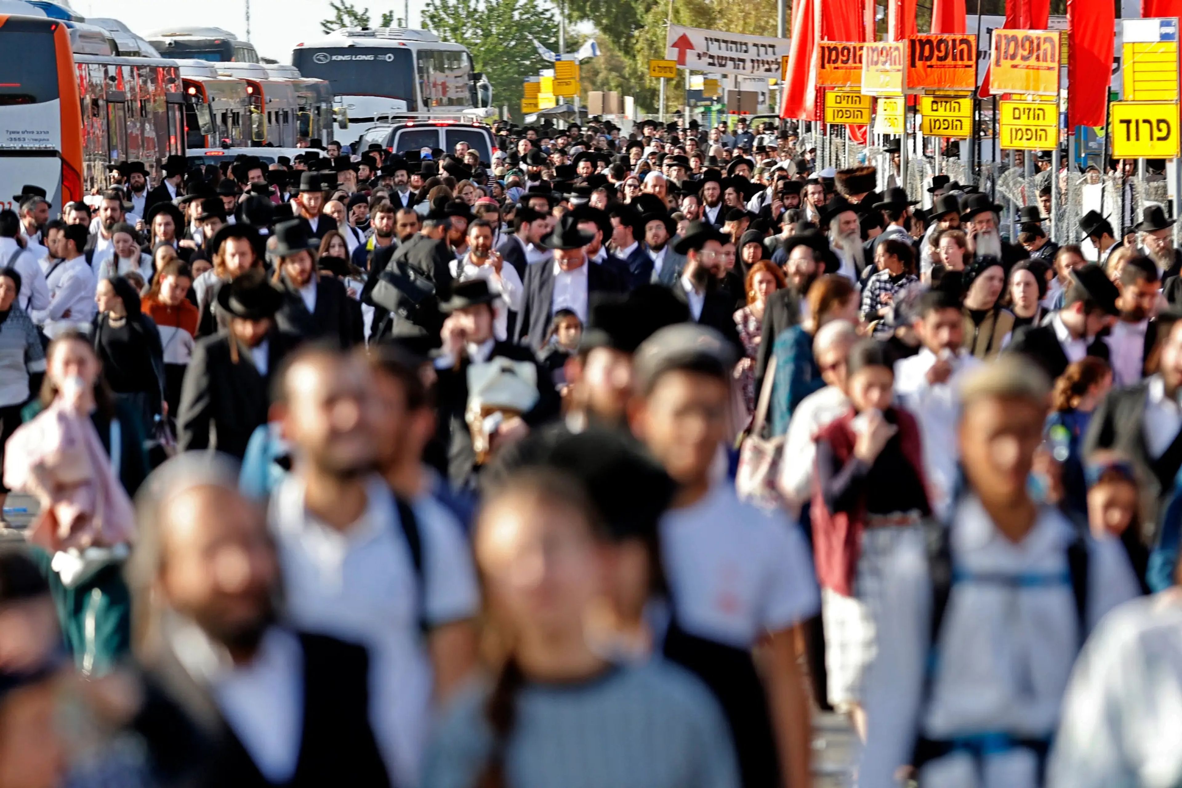 A crowded street in the Israeli town of Meron on April 30, 2021.