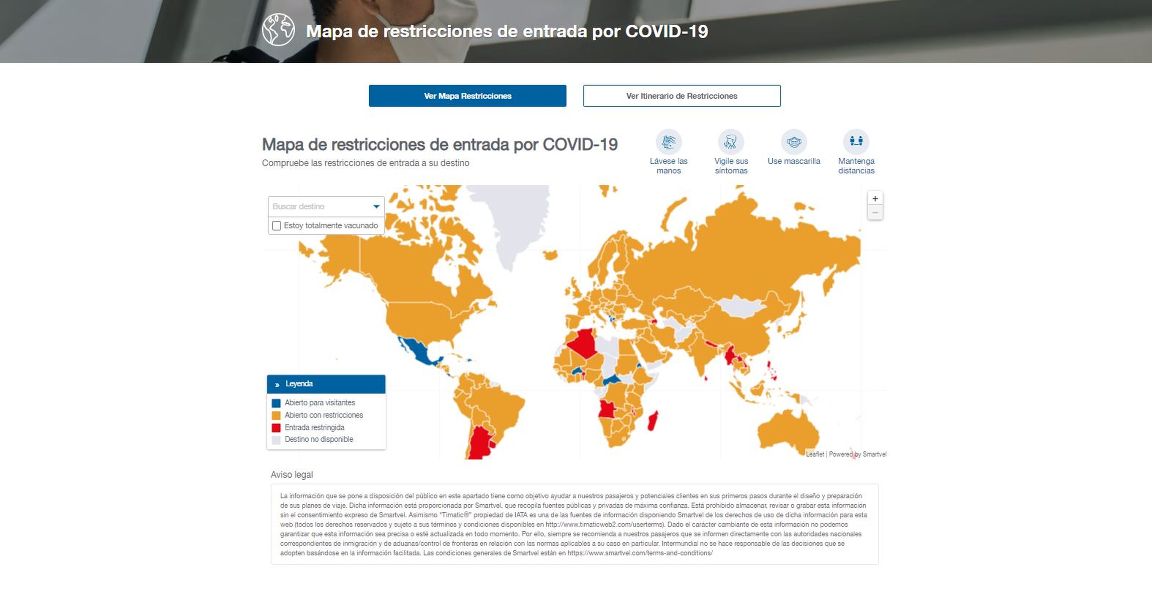 Captura de la web Mapa Covid de Intermundial