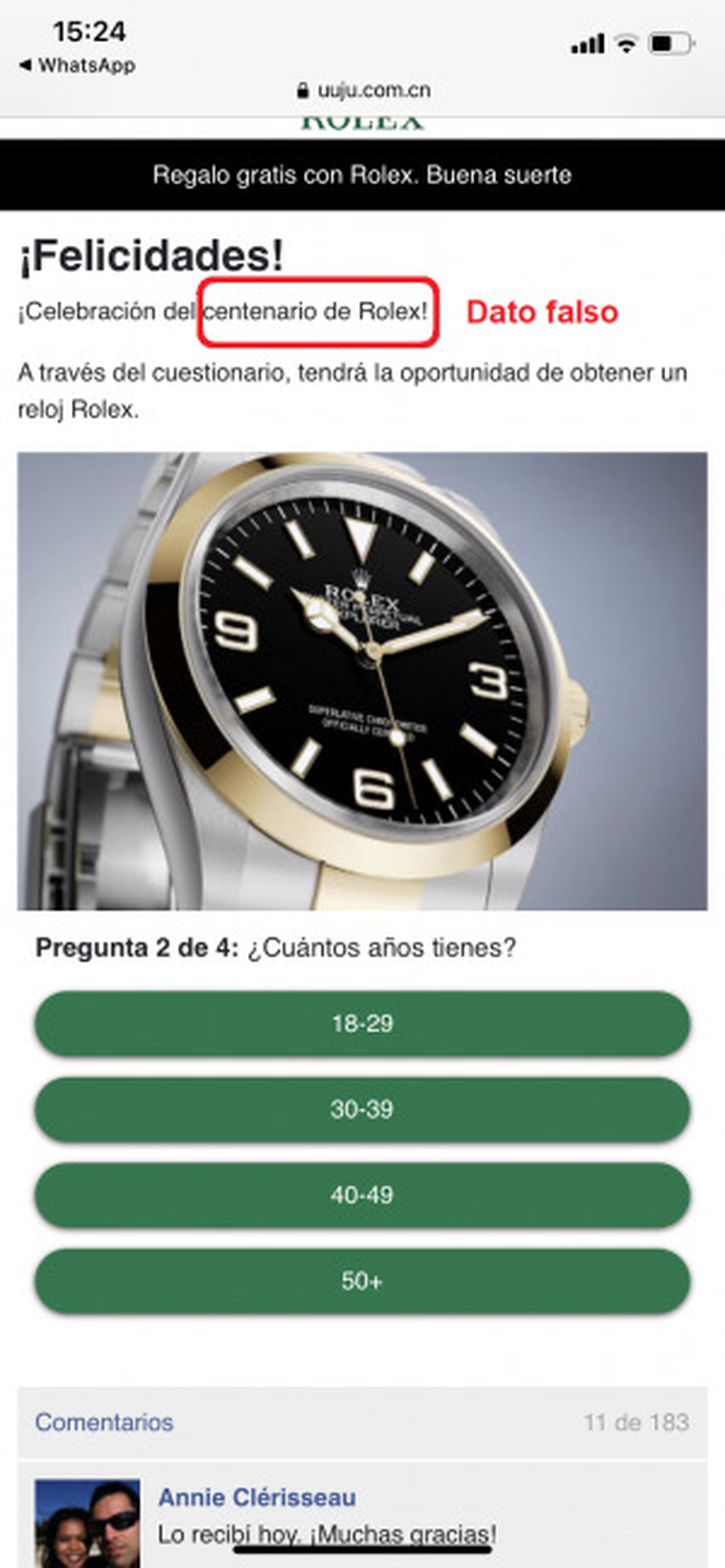 Rolex no regala relojes en WhatsApp: se trata de la última estafa de 'phising' que se está haciendo viral