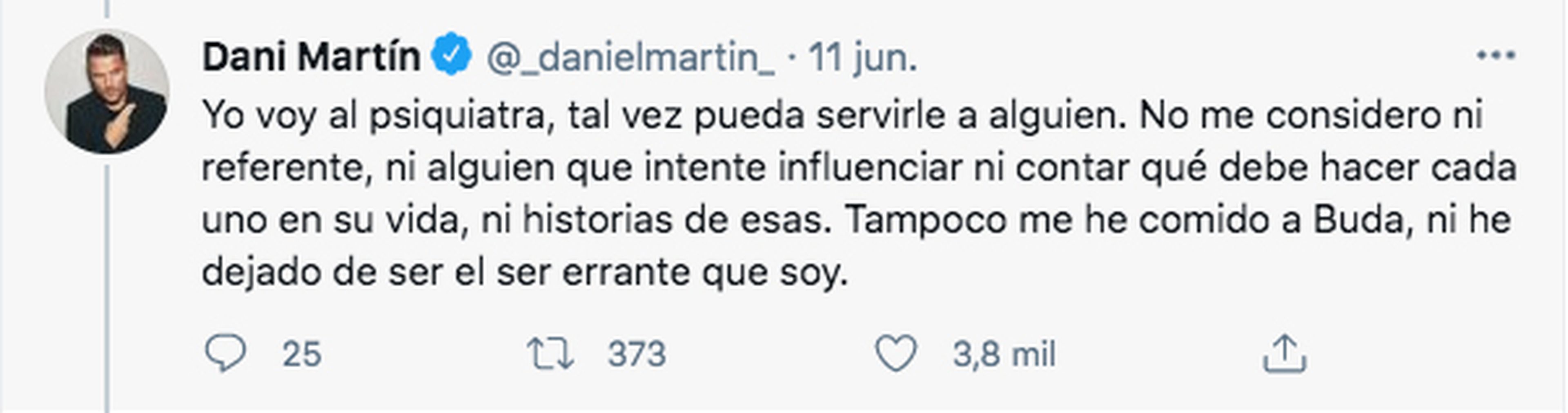 Post publicado en Twitter por el cantante Dani Martín.